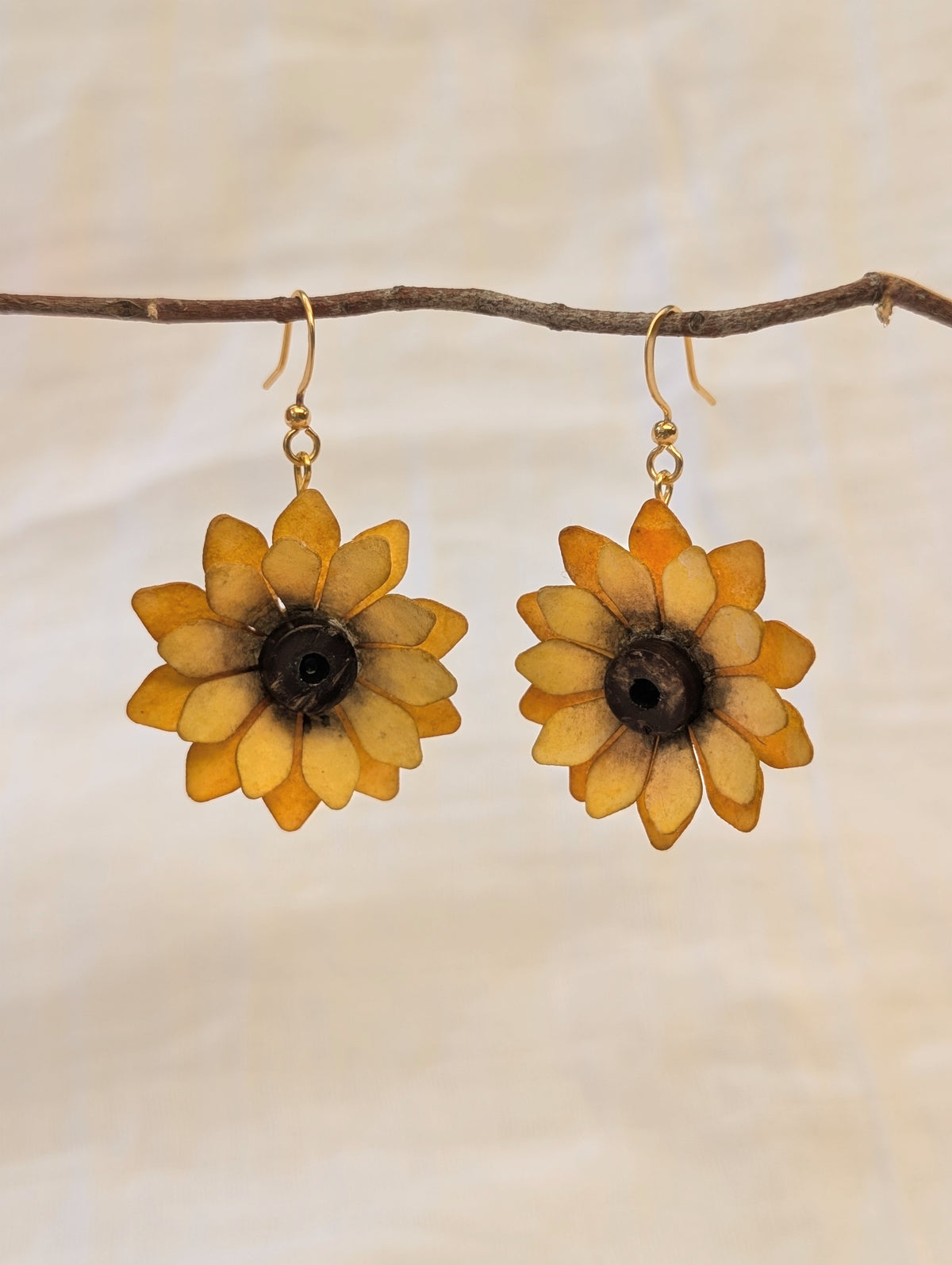 Sunflower Watercolour Paper Earrings | Handmade Floral Dangle Earrings