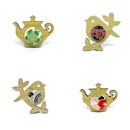 Kimono Brooches - Teapots and Birdies
