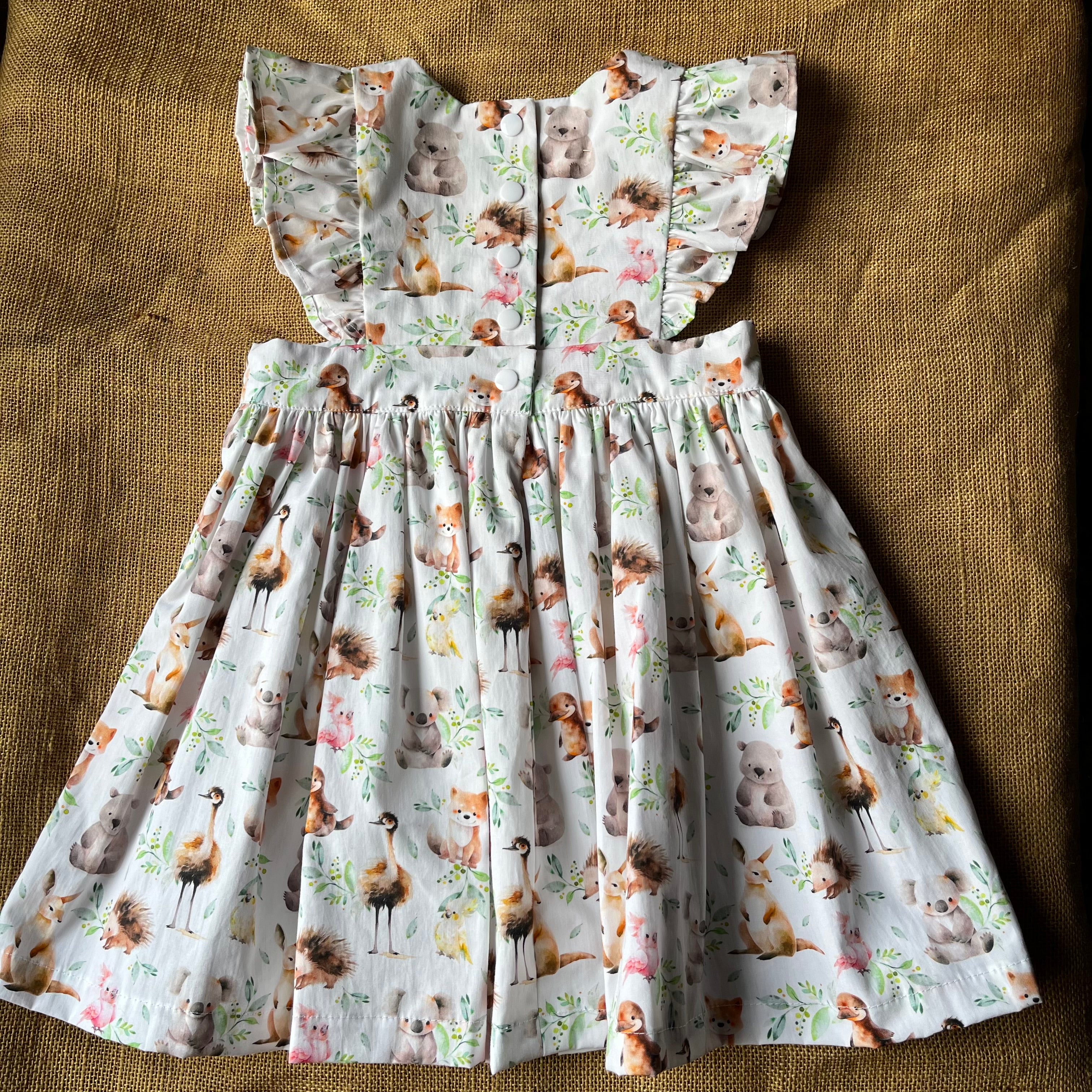 Handmade Pinafore Dress | Baby Aussie Animals | Sizes 3,4 and 5