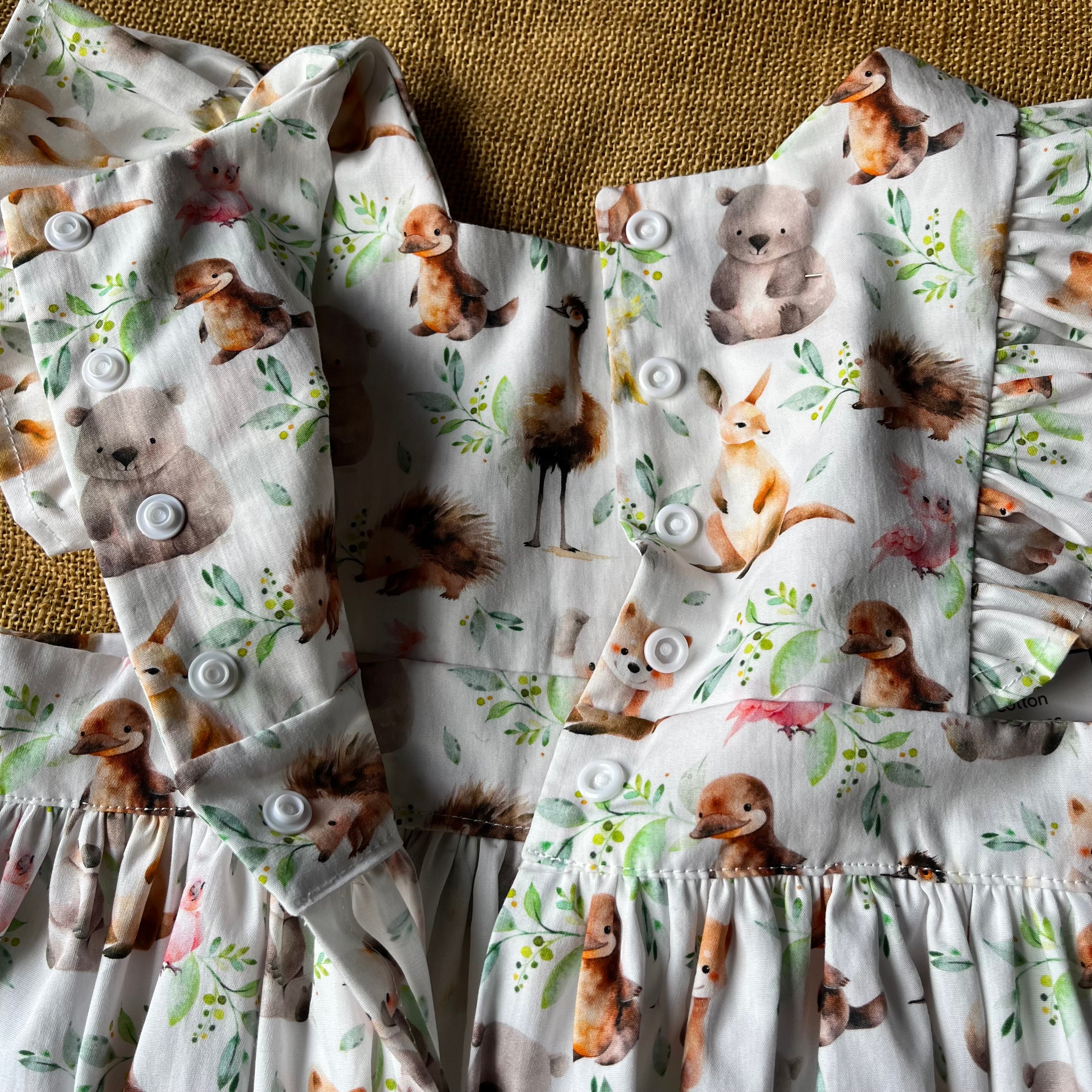 Handmade Pinafore Dress | Baby Aussie Animals | Sizes 3,4 and 5