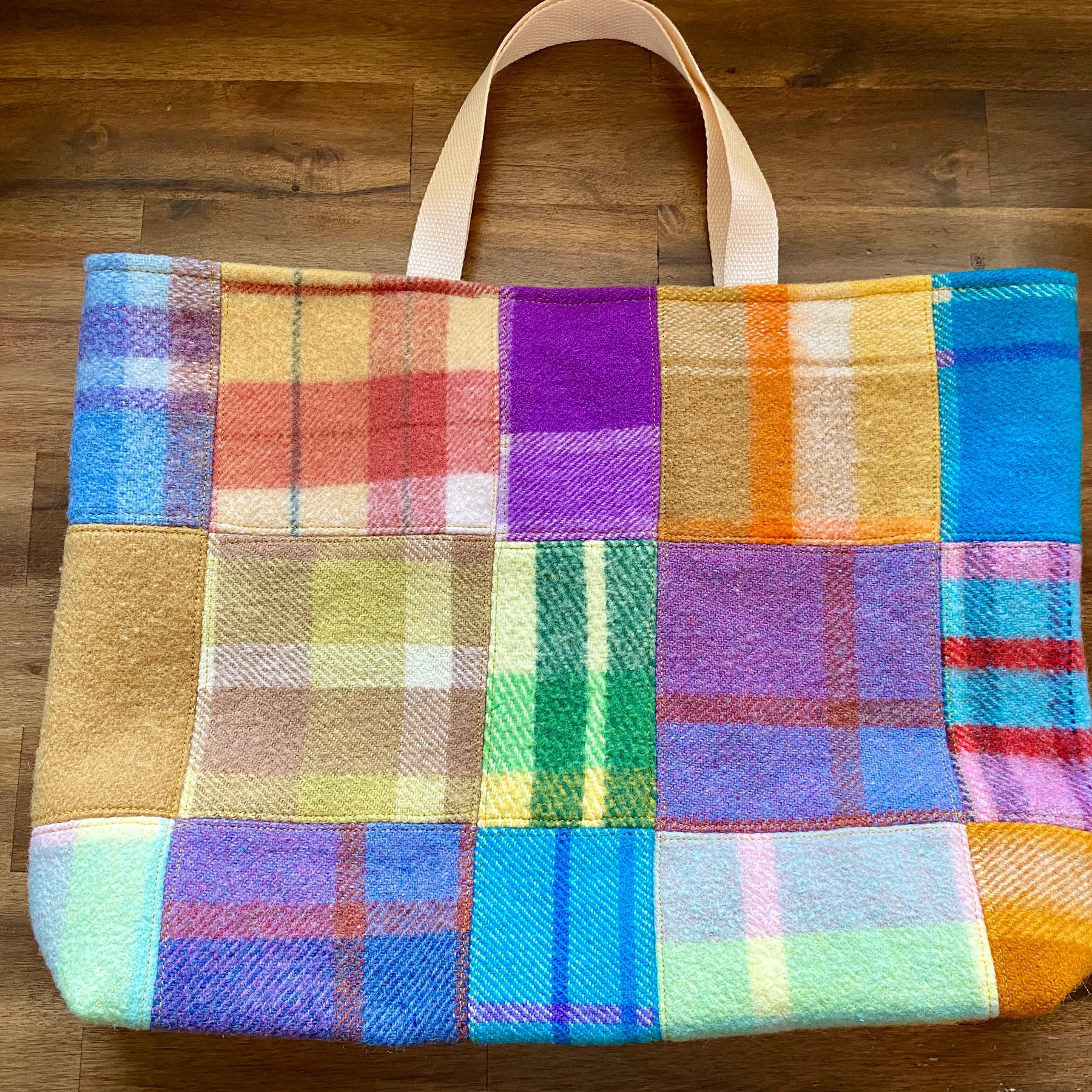 Upcycled Woollen Blanket - Market Tote - Patchwork
