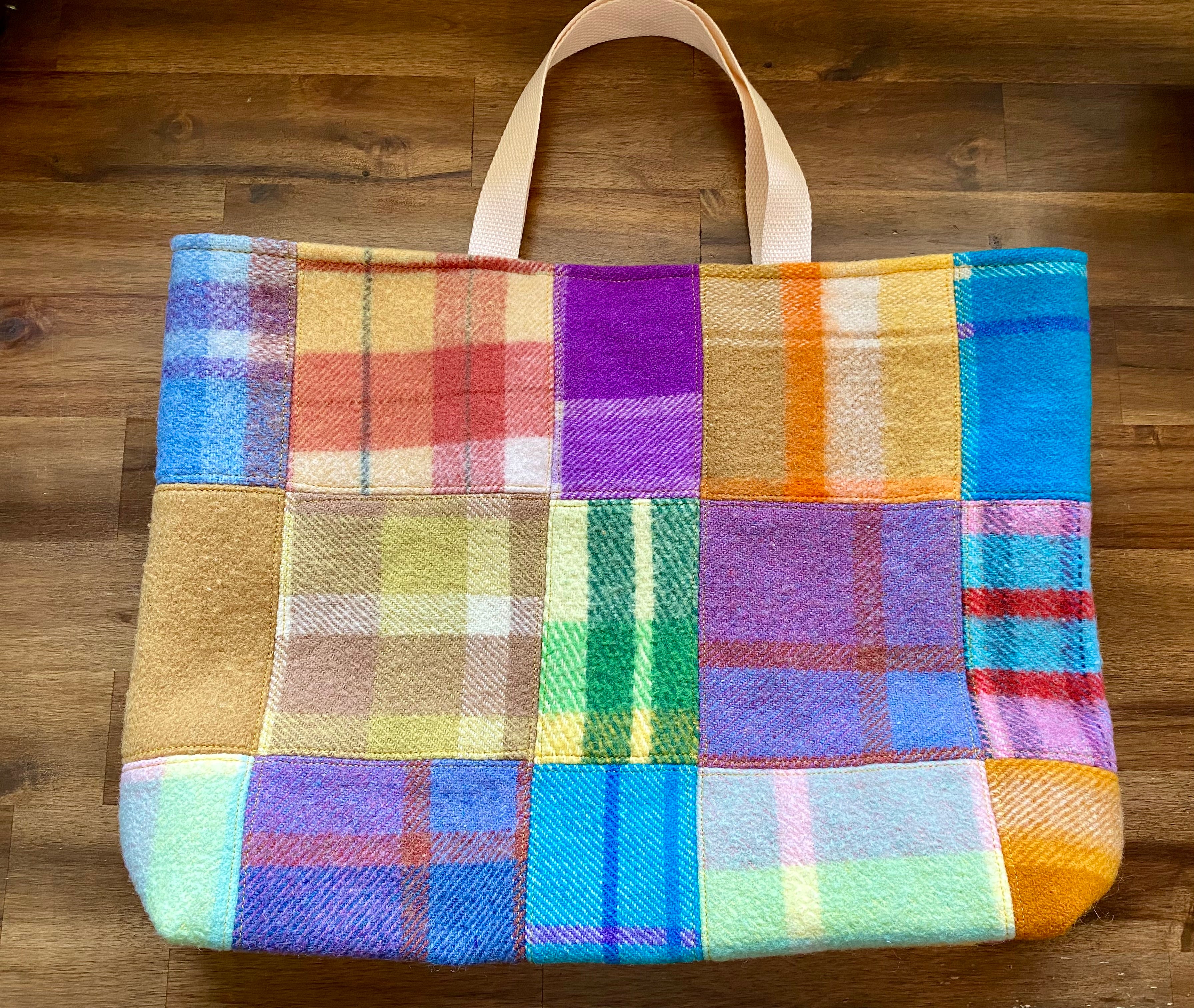 Upcycled Woollen Blanket - Market Tote - Patchwork
