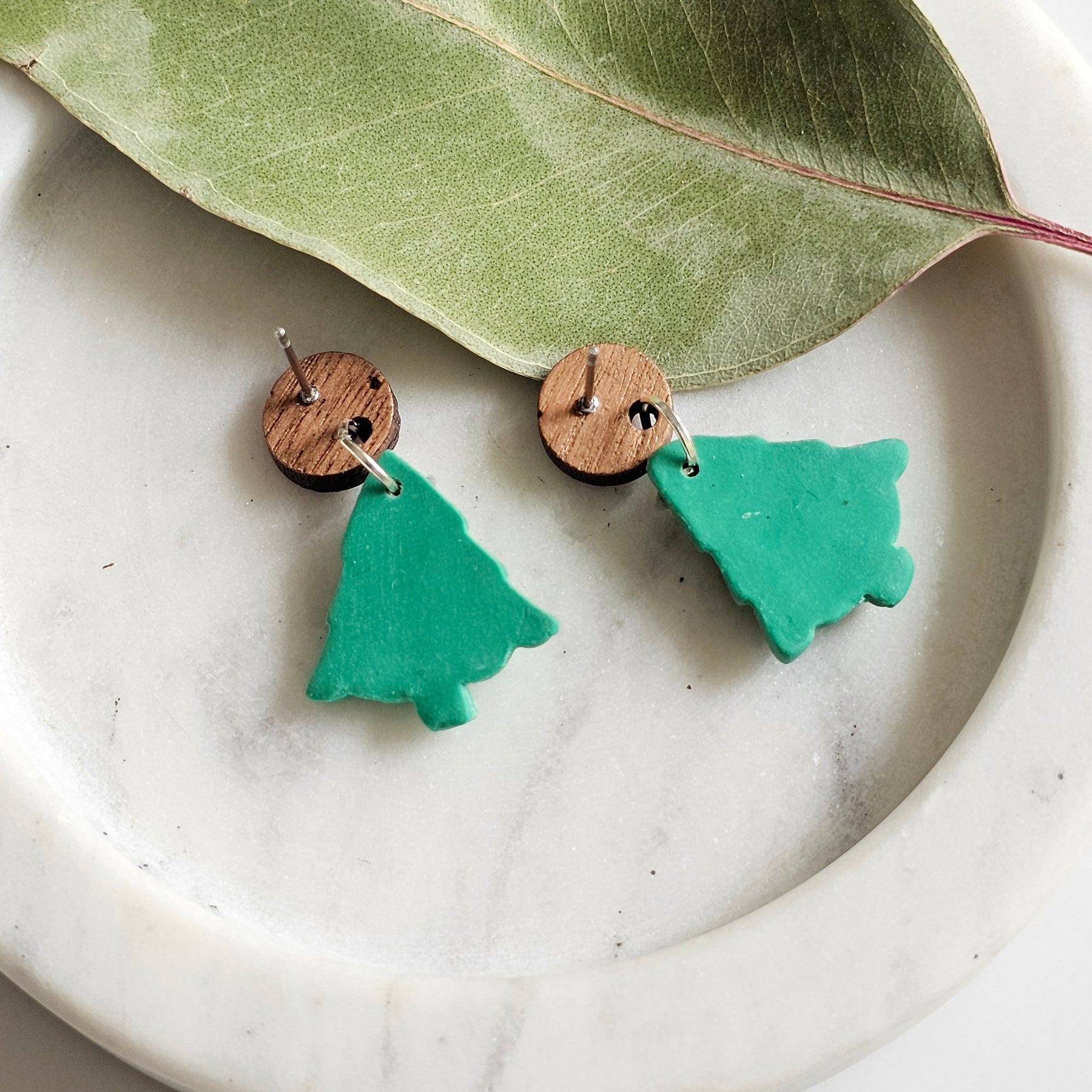 Australian Native Christmas Tree Earrings , Polymer Clay Handmade Jewelry.