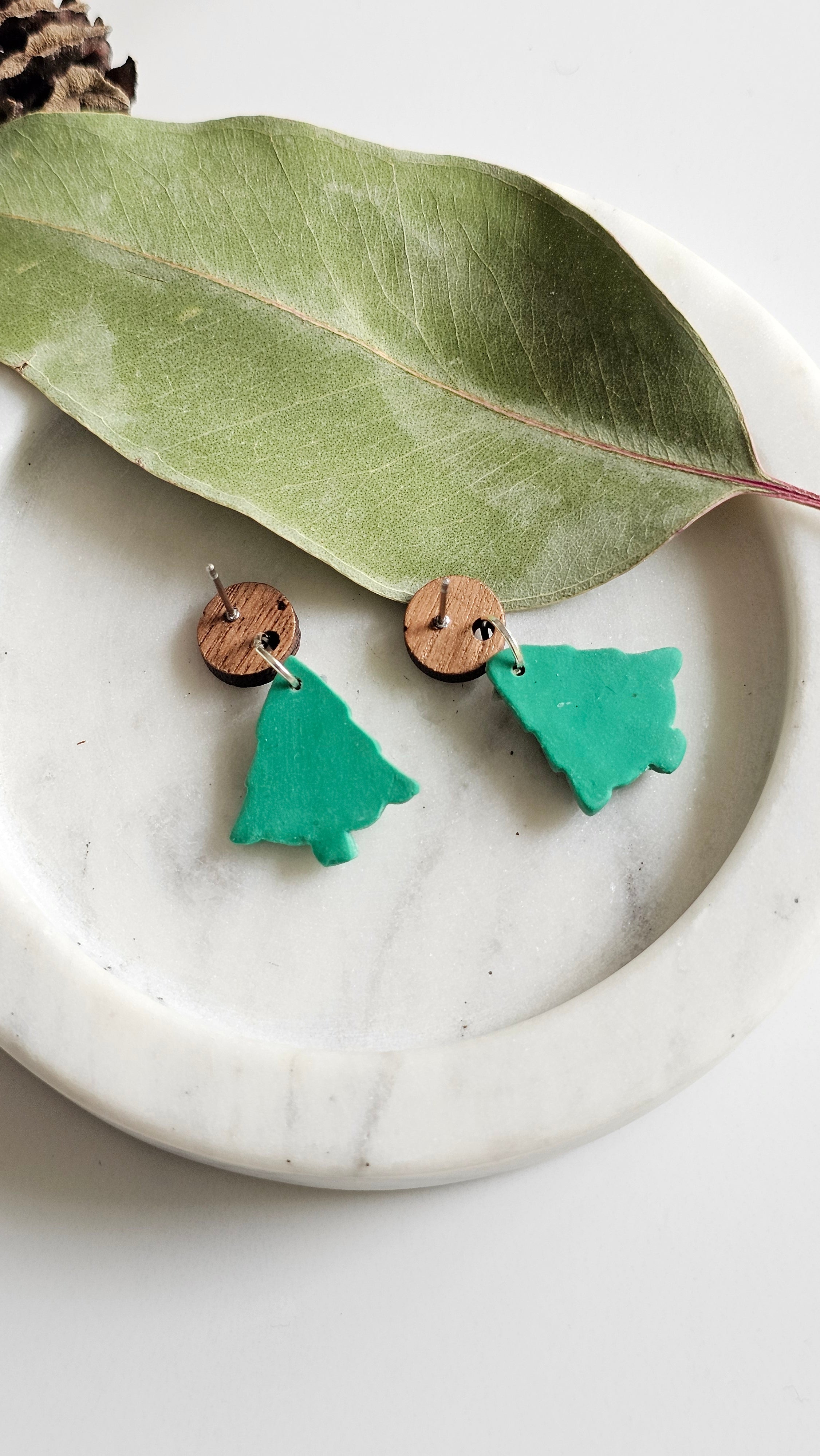 Australian Native Christmas Tree Earrings , Polymer Clay Handmade Jewelry.