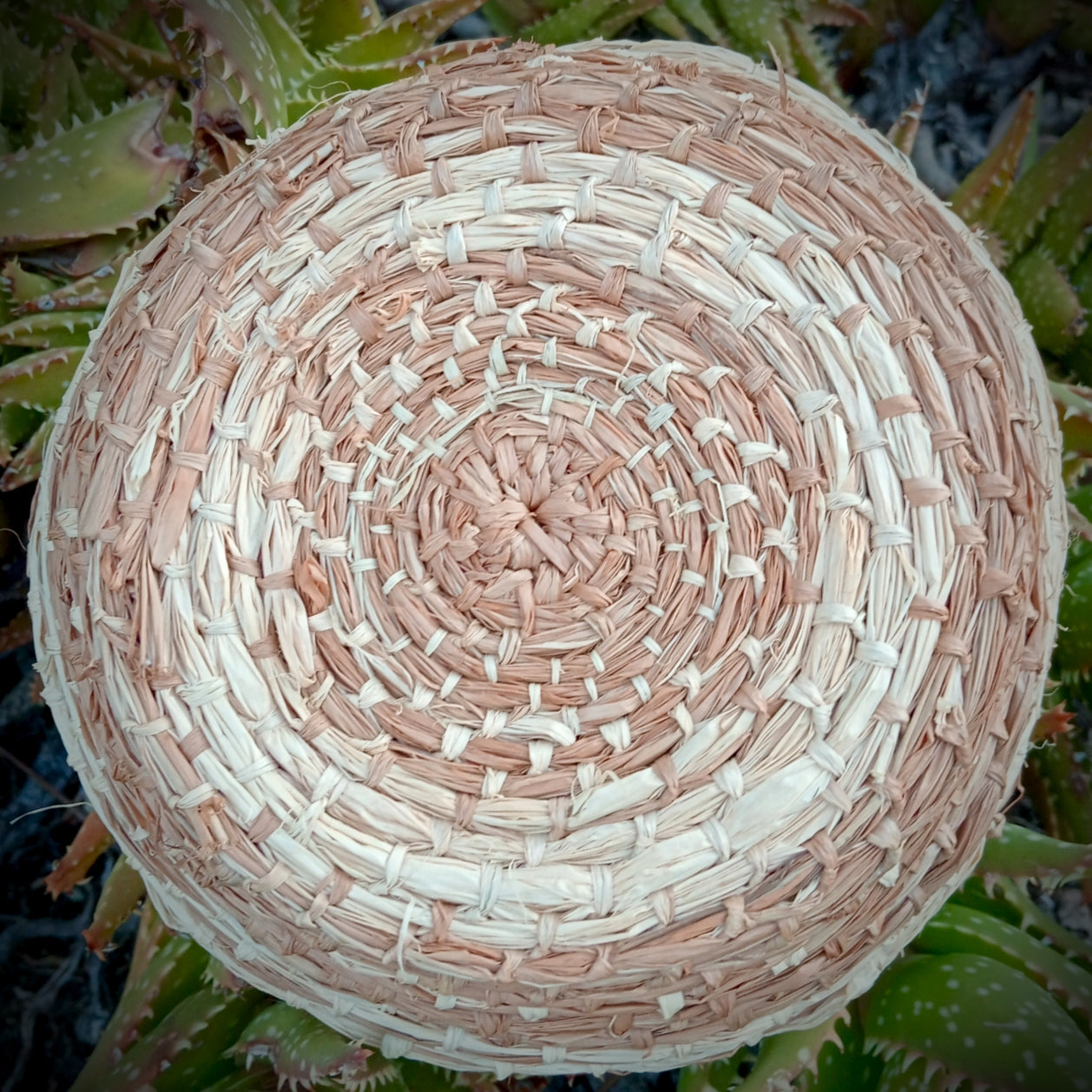 Woven hand dyed raffia basket