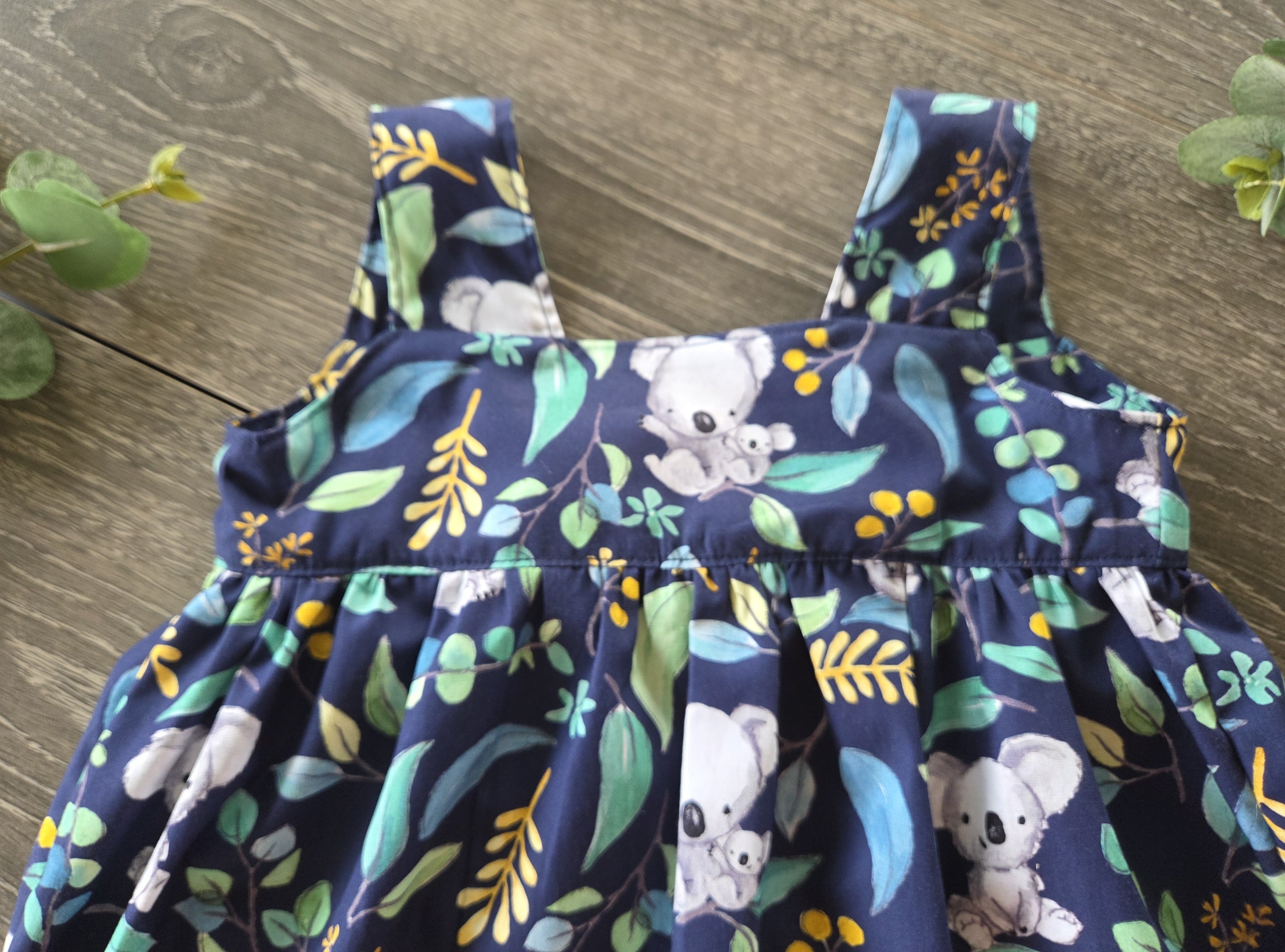 "Koala Capers" Dress, Bloomers & Bow - Size 9-12 Months