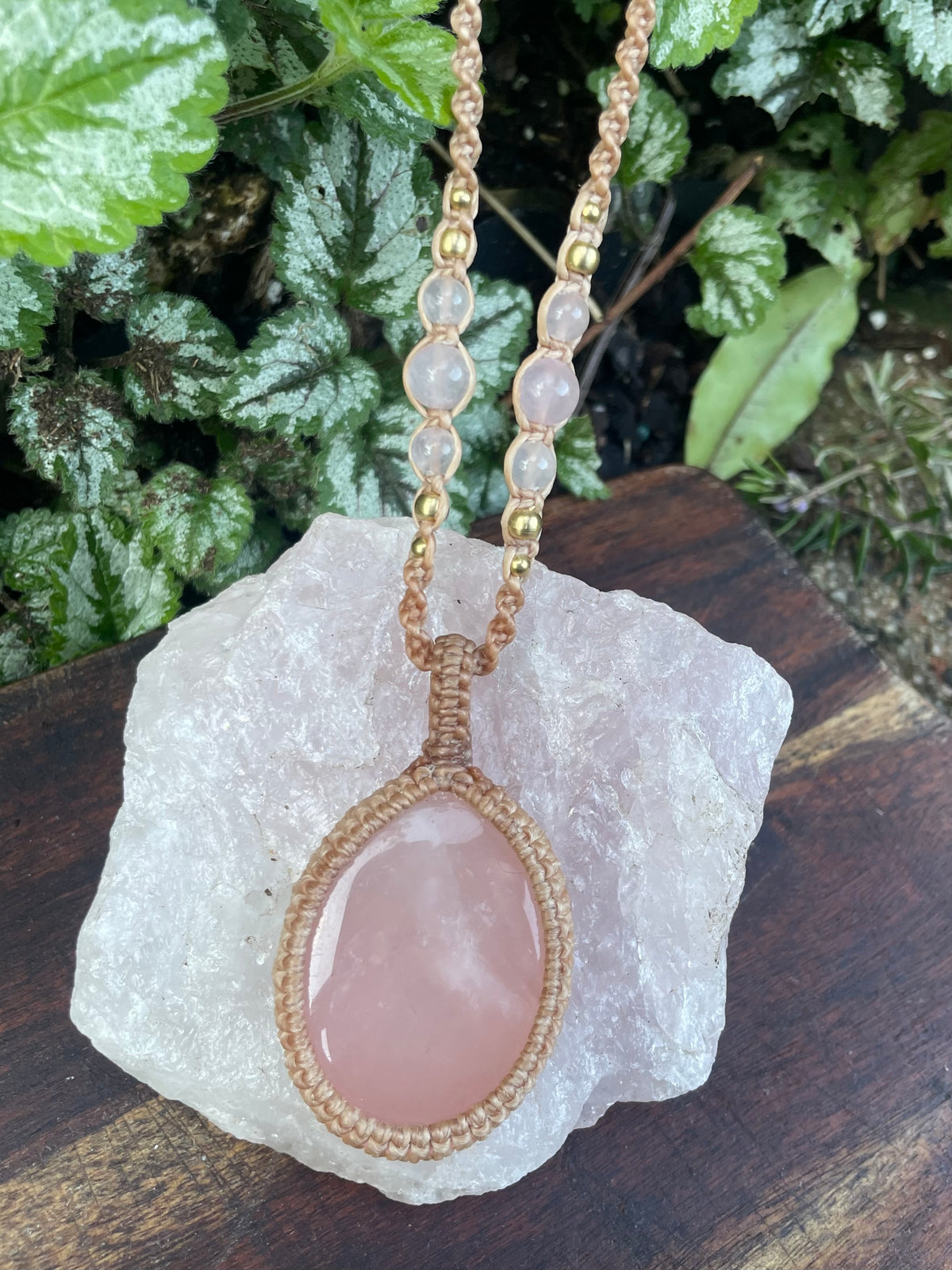 Rose Quartz Macrame Pendant Necklace