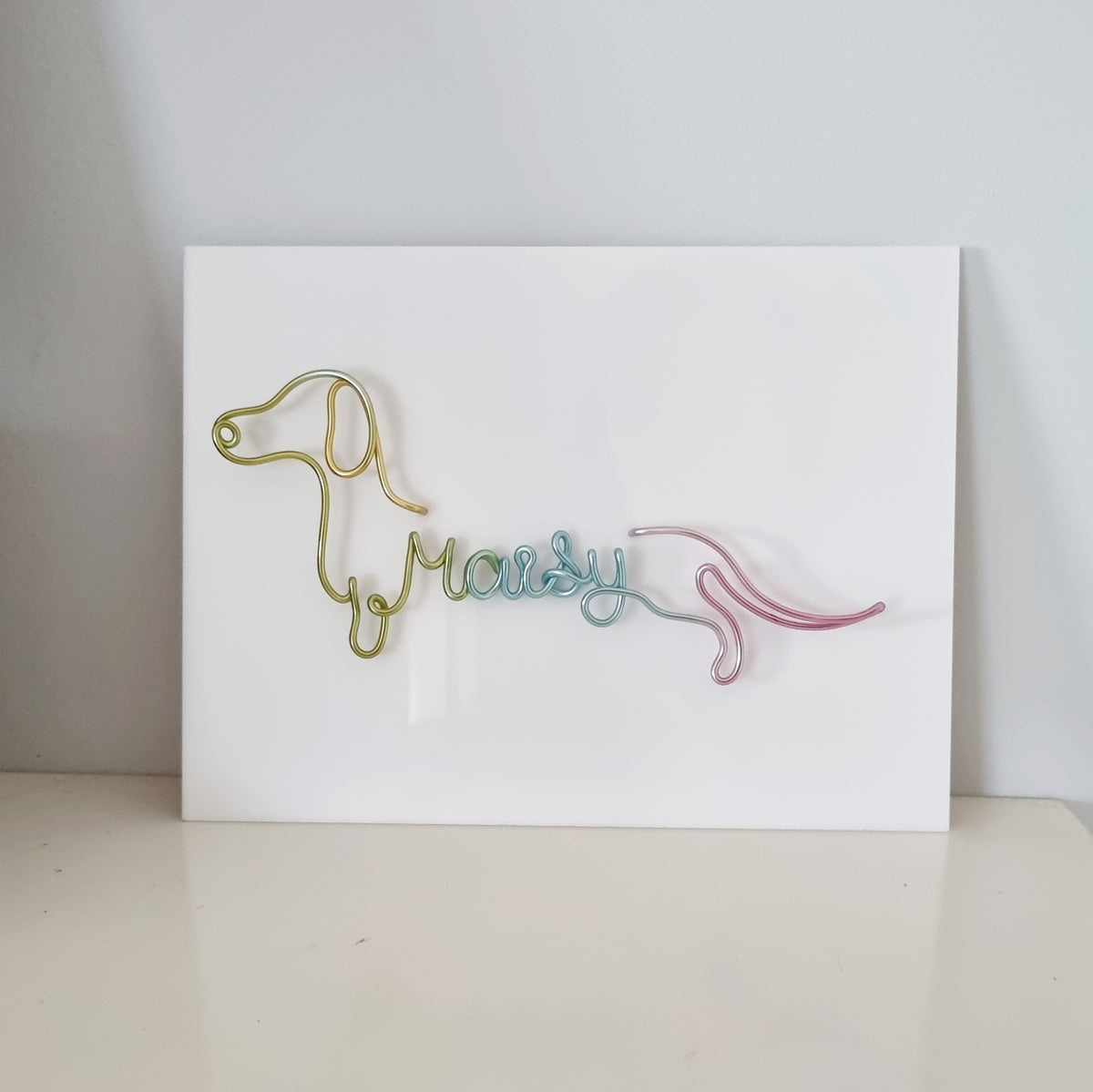 Personalised Dachshund Wire Art Plaque | Custom Sausage Dog Name Sign | Wire Dog Portrait Acrylic Plaque | Custom Colour Dog Wall Art | Pet Name Gift