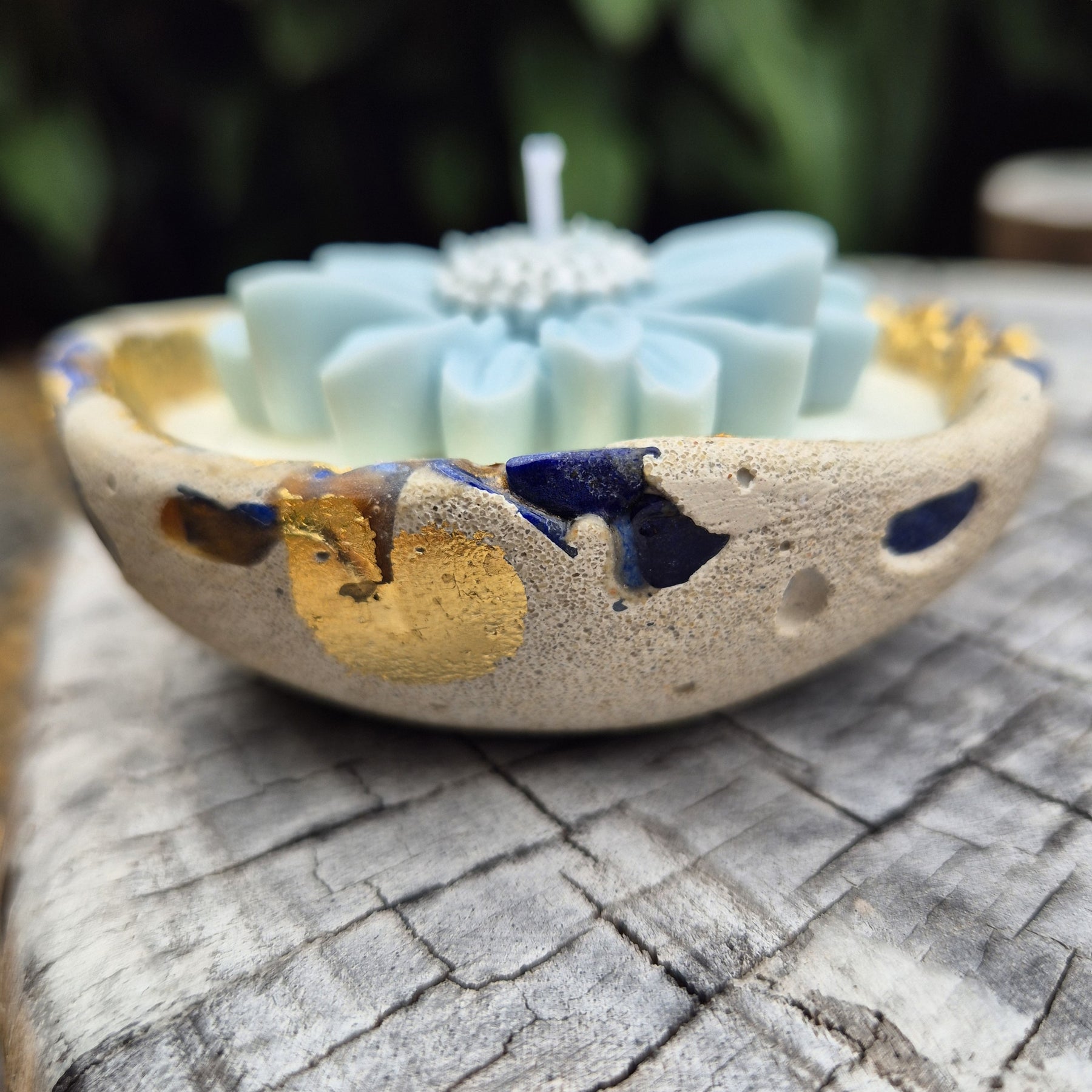Scented organic shaped stone bowl candle with black raspberry