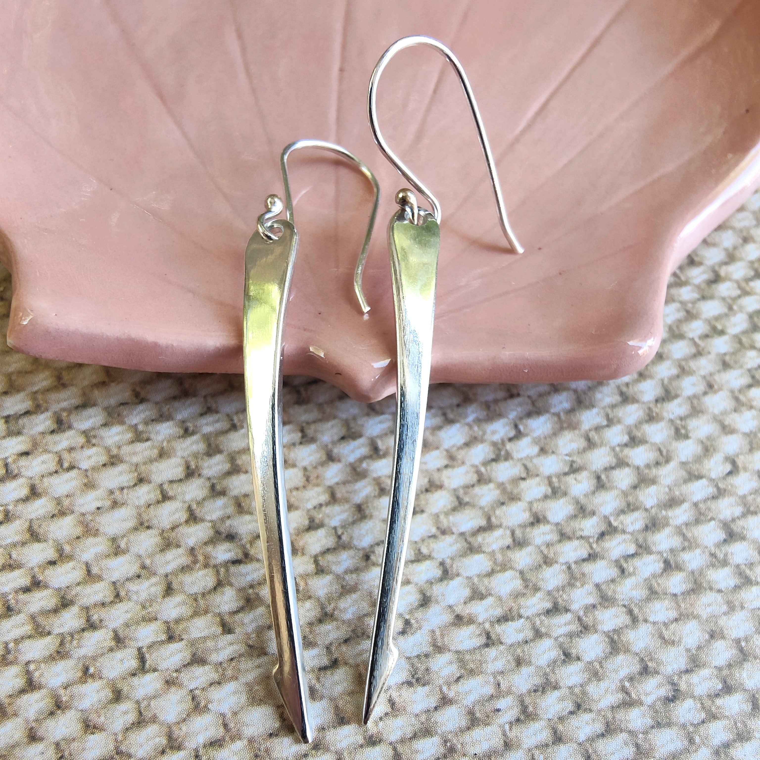 Sterling Silver Pickle Fork Tine Earrings – Handmade from Vintage Silver