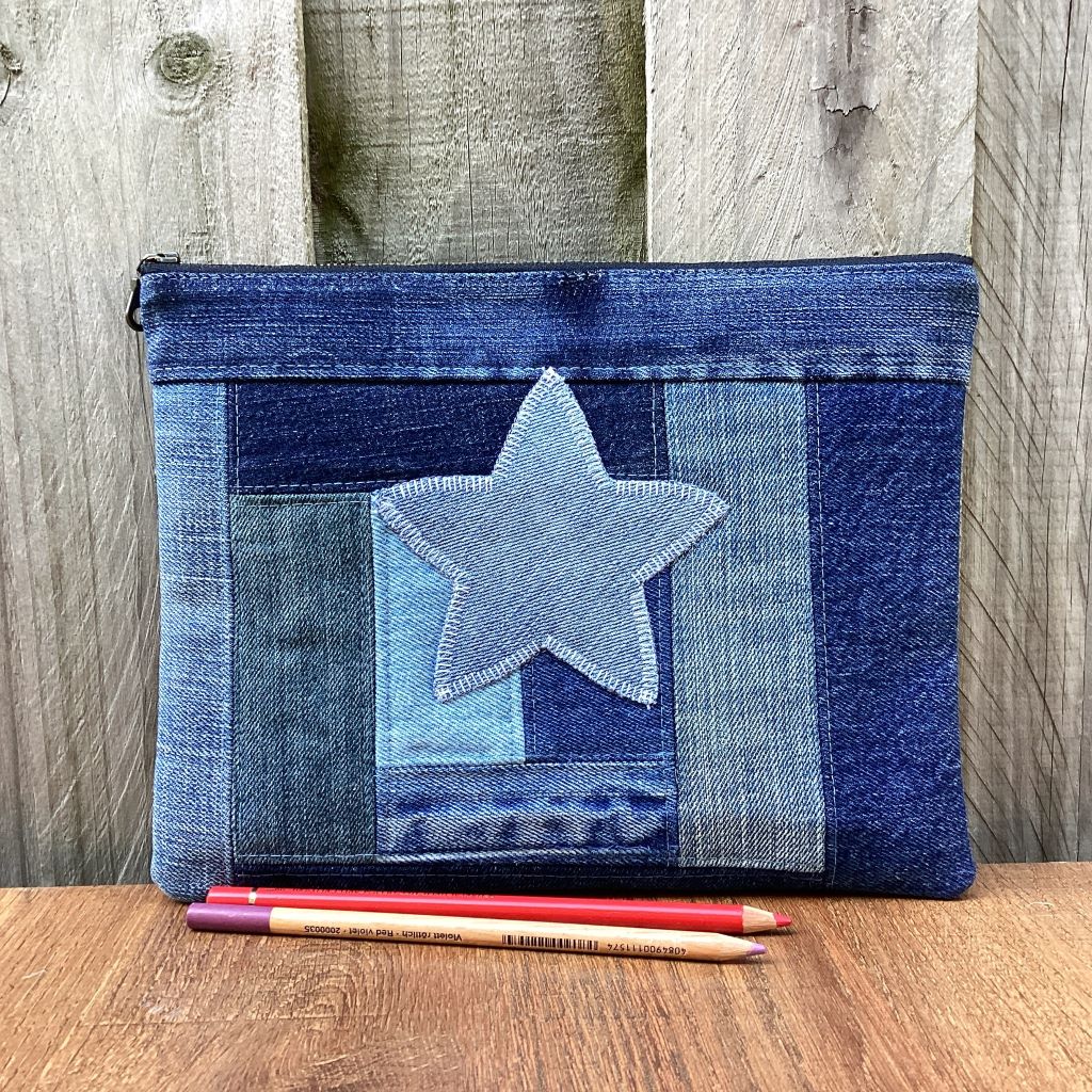 Upcycled Denim Pencil Case – Denim Star