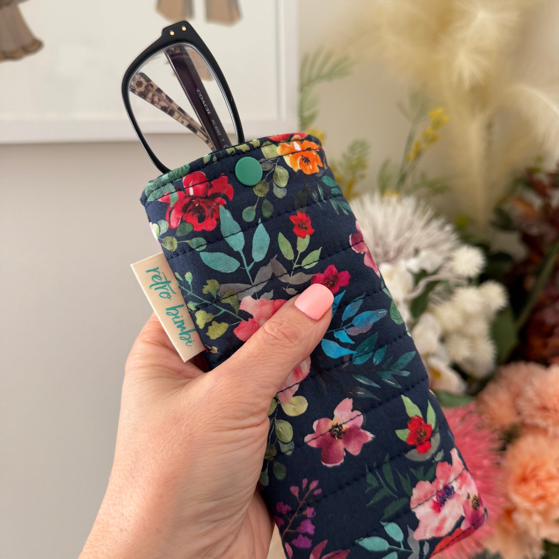 Quilted Glasses Case - Navy Floral