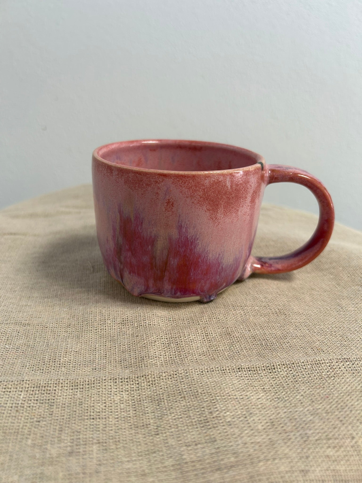 Handmade Ceramic Pink, Drip-Glaze Mug