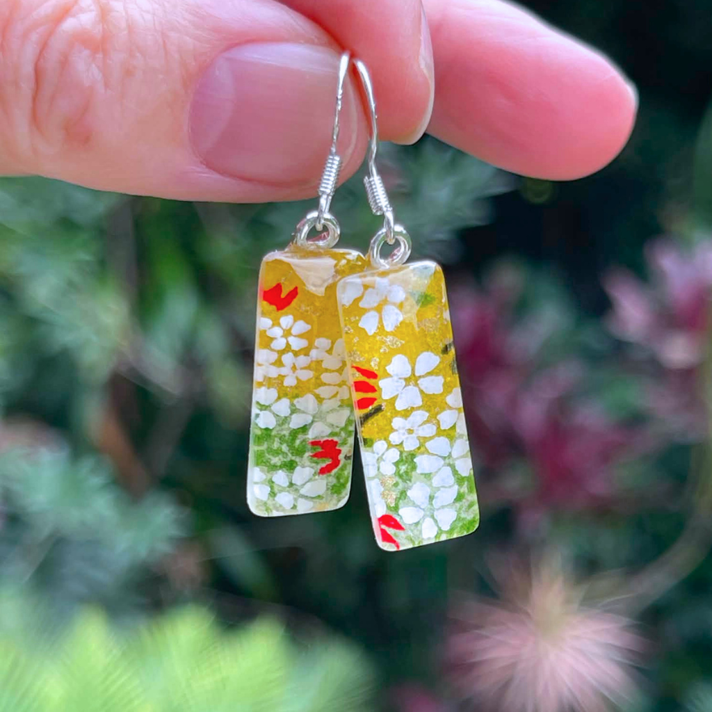 Yellow & White Floral Earrings ~ Summer Garden • One of a Kind Japanese Paper Earrings