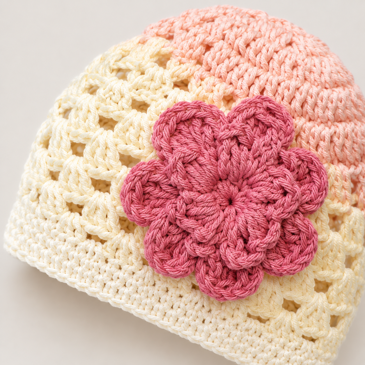 Hand-Crocheted Cotton Baby Hat Marshmallow