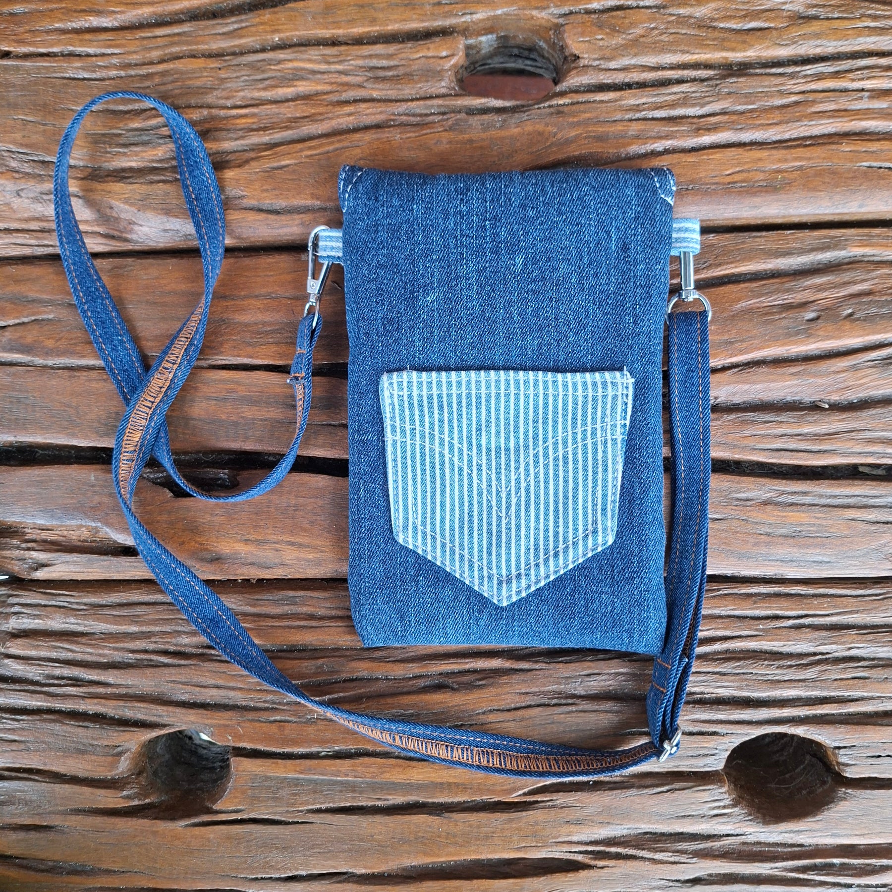 Recycled Denim & Pinstripe and Dark Denim - Mobile Phone or Glasses Case