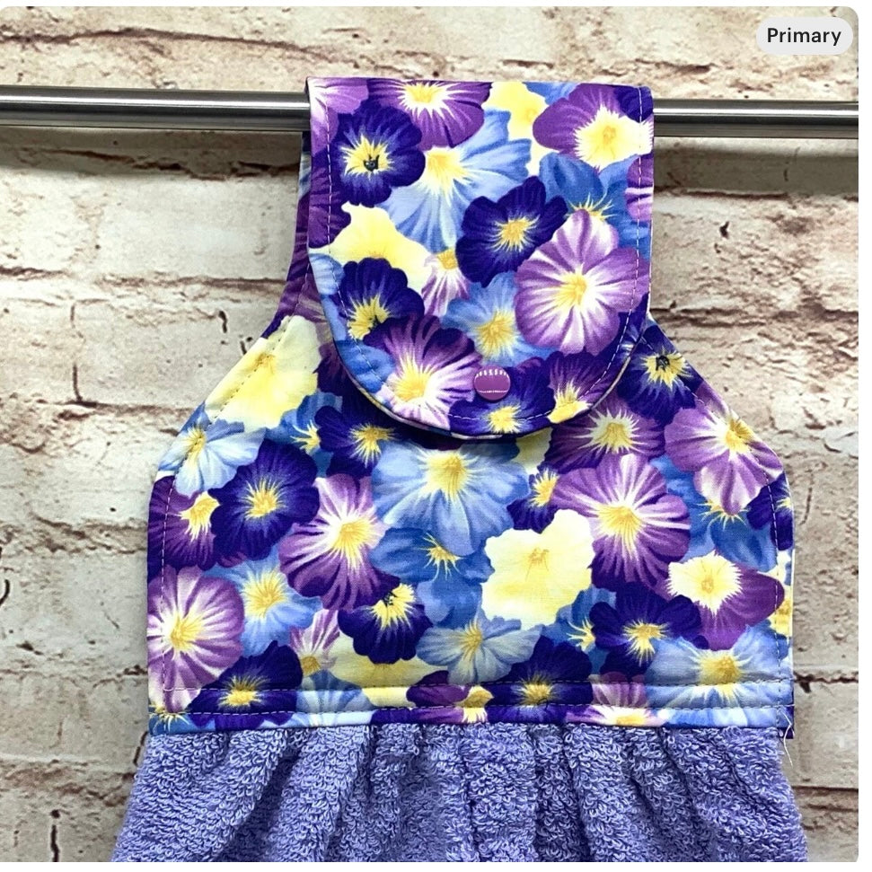 Garden flowers hanging hand towel with fabric and loop top. 4 Designs