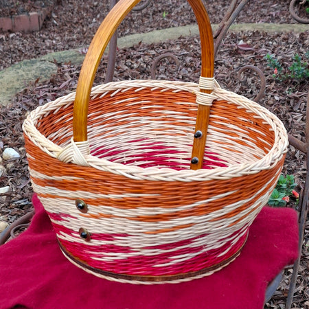 Large Round Market Basket orange red and natural.