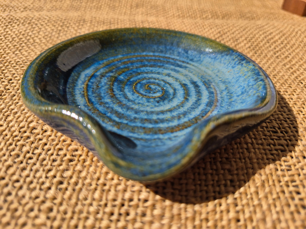 Stoneware Spoon Rest: Speckled blue green