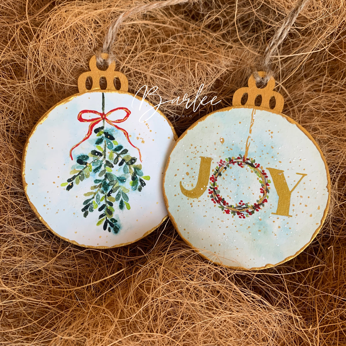 Set of 2 Hand-Painted Christmas Decorations - Unique Ornaments