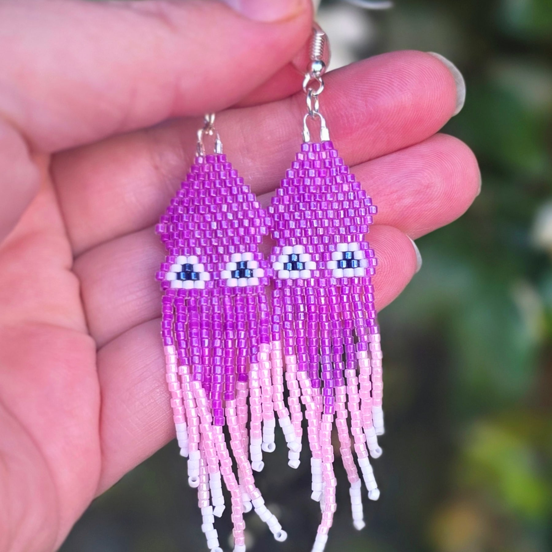 Beaded Purple Squid Dangle Earrings