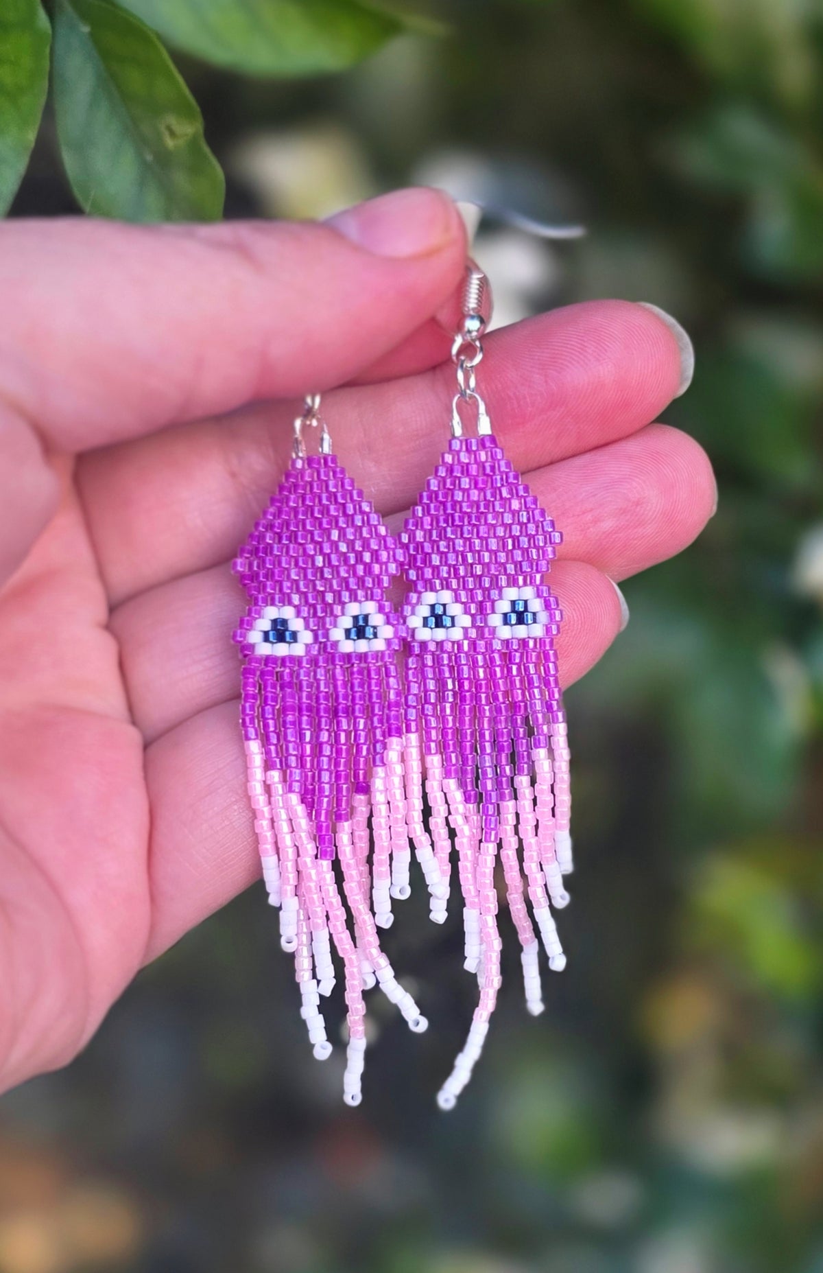 Beaded Purple Squid Dangle Earrings