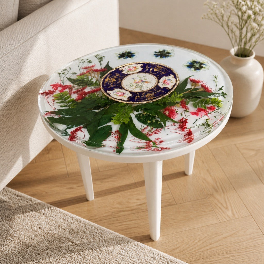 Vintage China Floral Resin Side Table