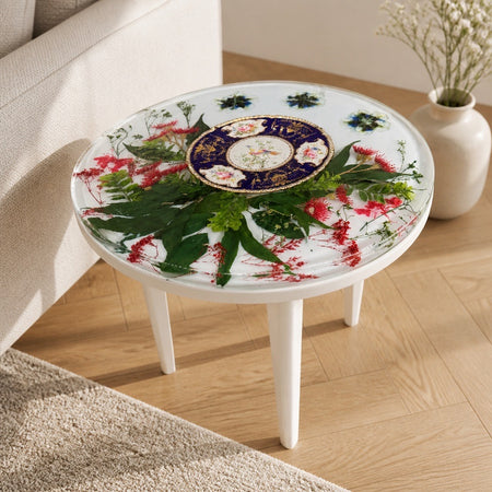 Vintage China Floral Resin Side Table