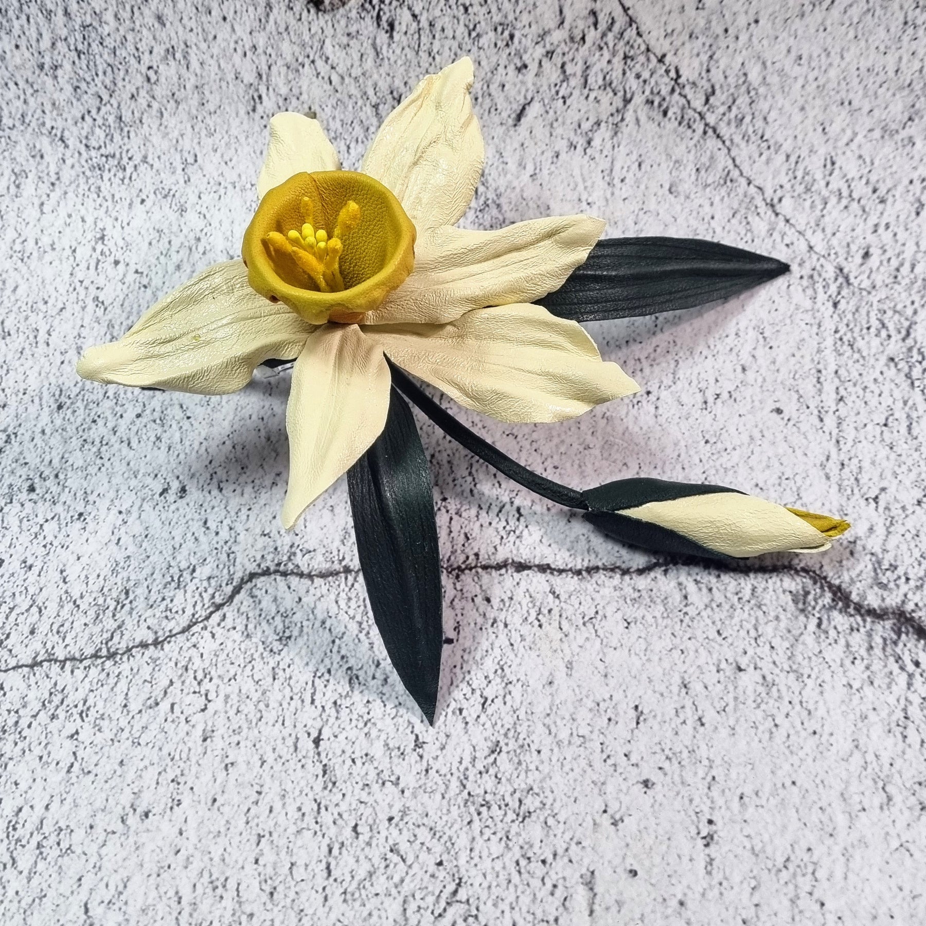 Leather Daffodil Brooch "Morning Glow" , Flower Brooch