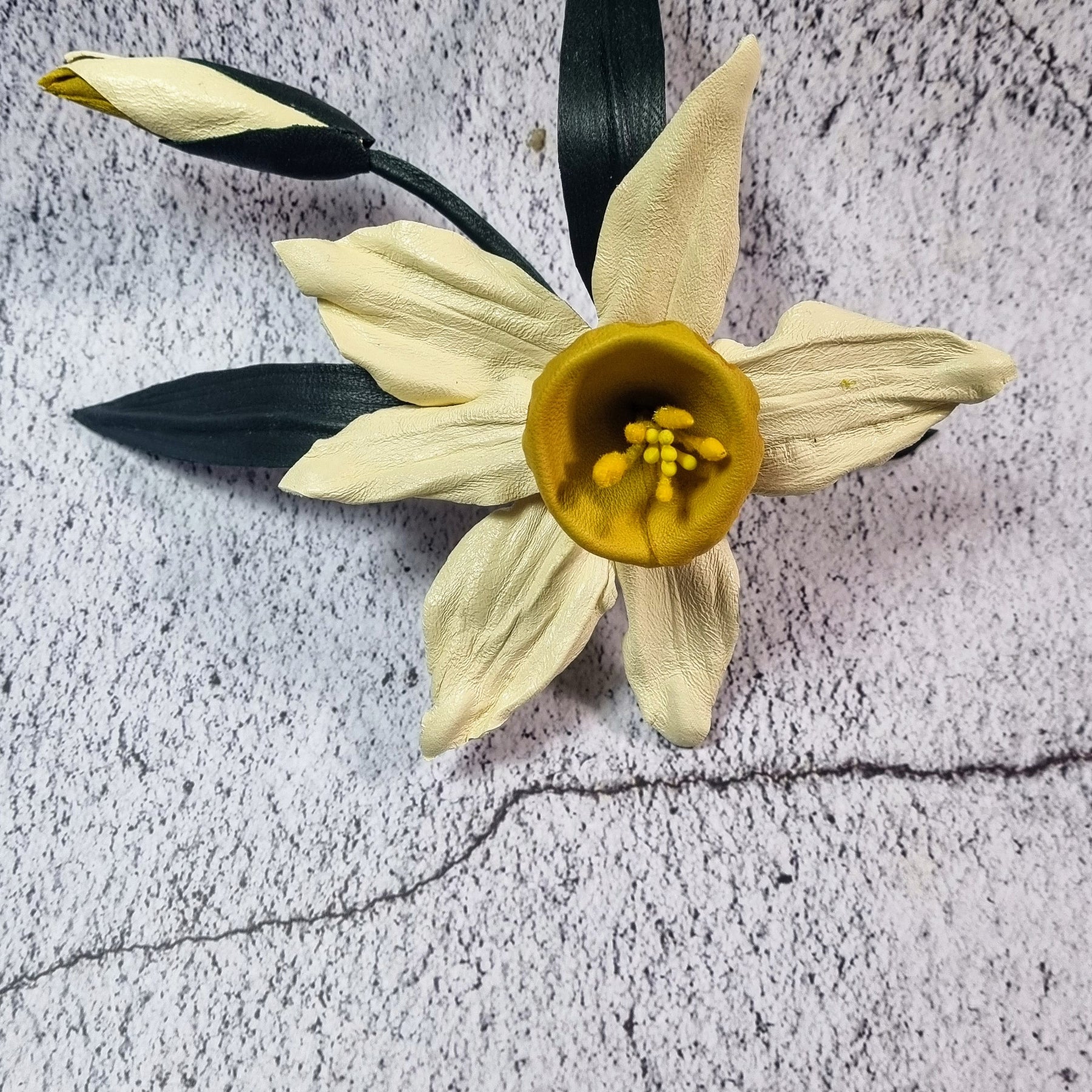 Leather Daffodil Brooch "Morning Glow" , Flower Brooch