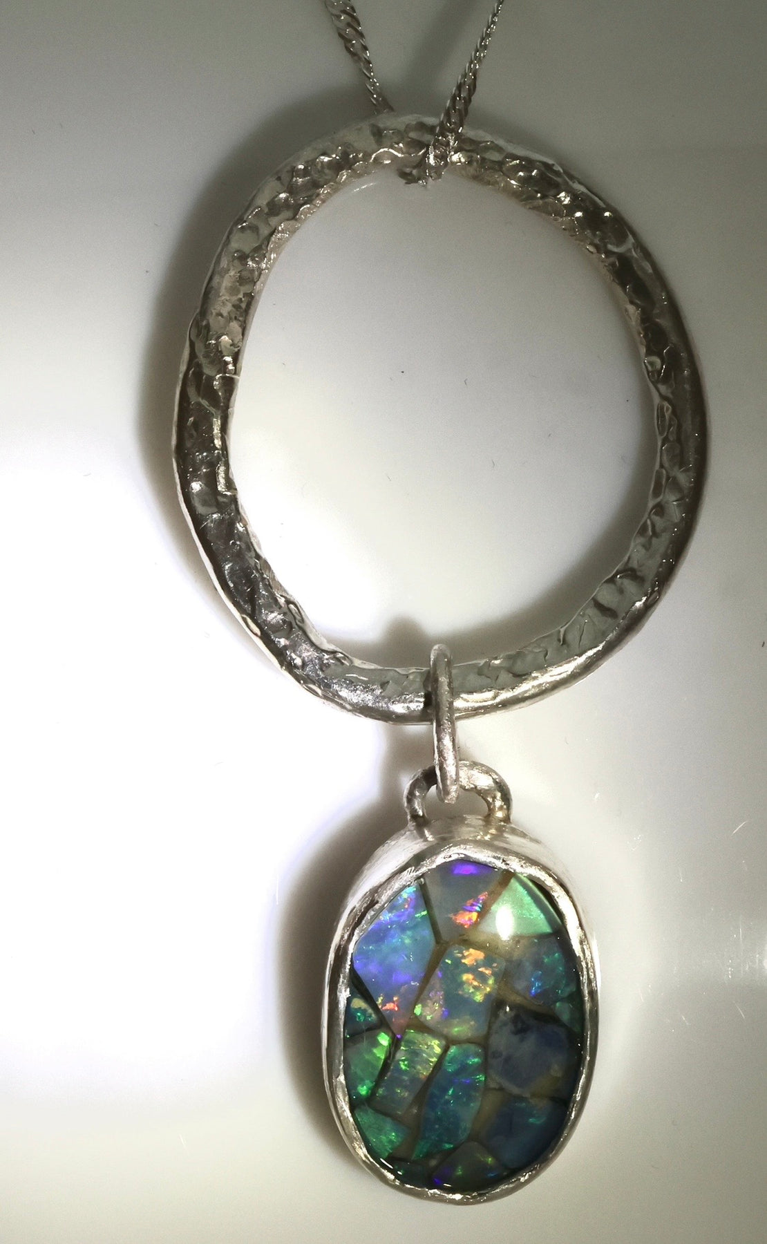 Mosaic Australian Opal Pendant in Silver