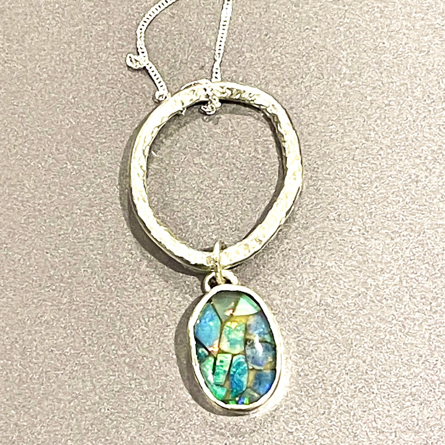 Mosaic Australian Opal Pendant in Silver