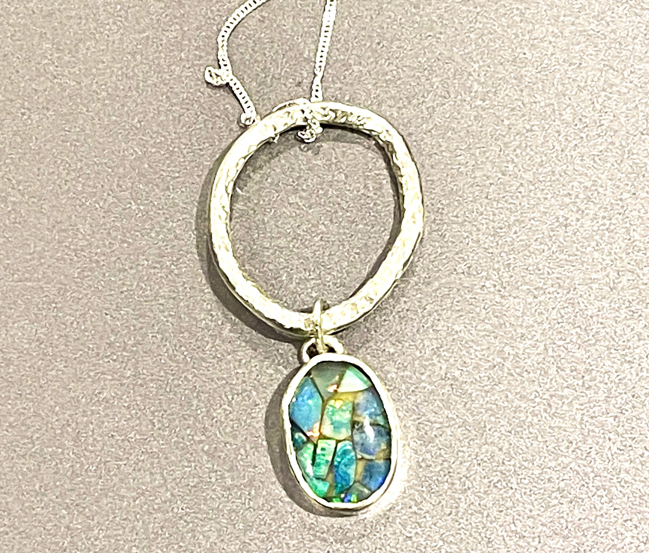 Mosaic Australian Opal Pendant in Silver