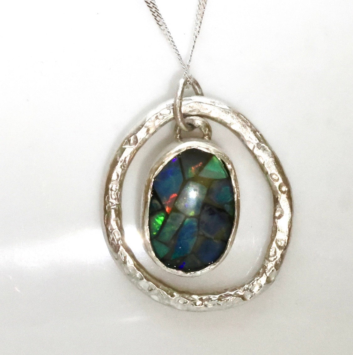 Mosaic Australian Opal Pendant in Silver