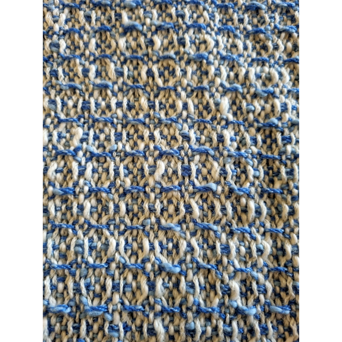 Cozy blue and white waffle-weave scarf