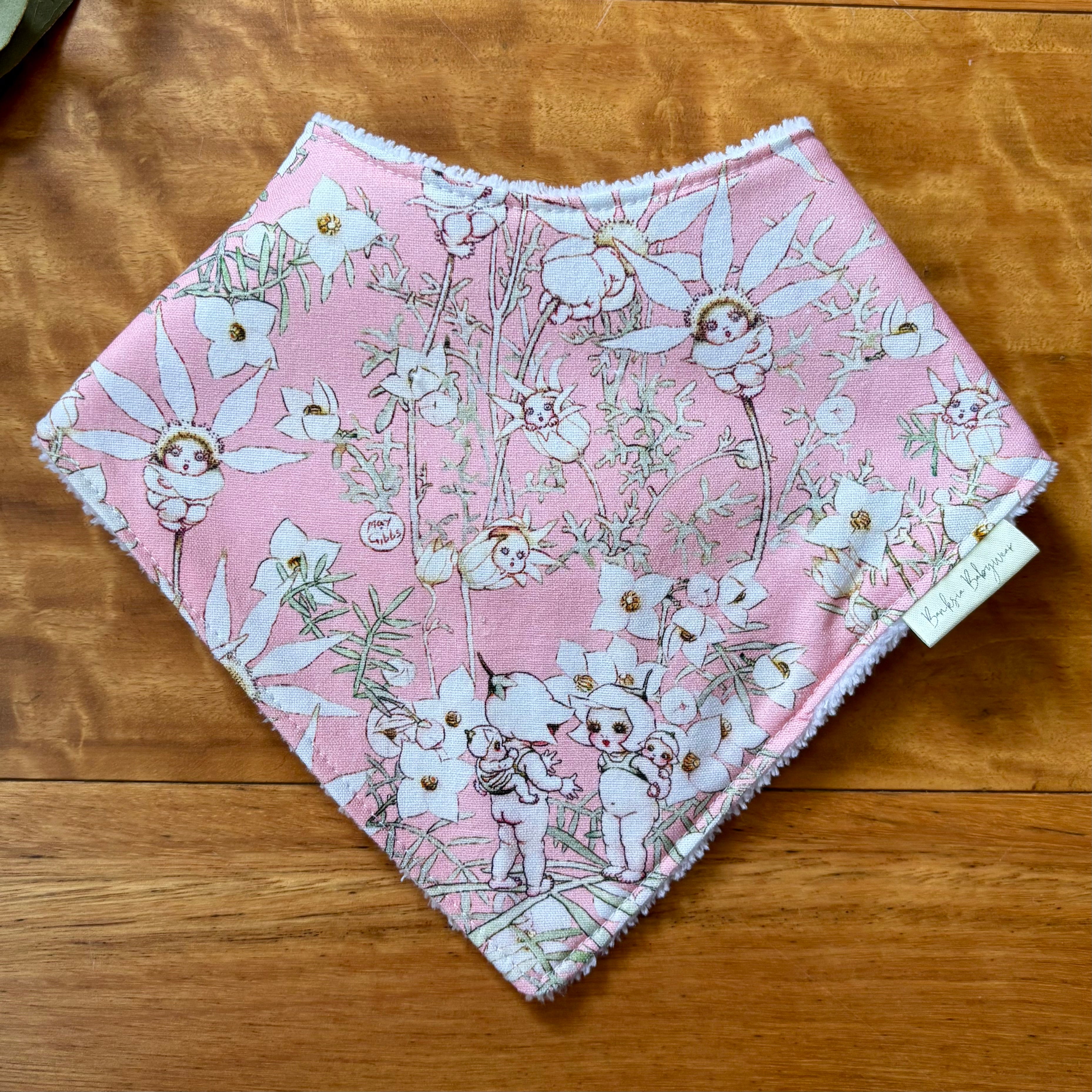 Baby Bib and Burp Cloth Set | May Gibbs Flannel Flowers | Ready to Ship