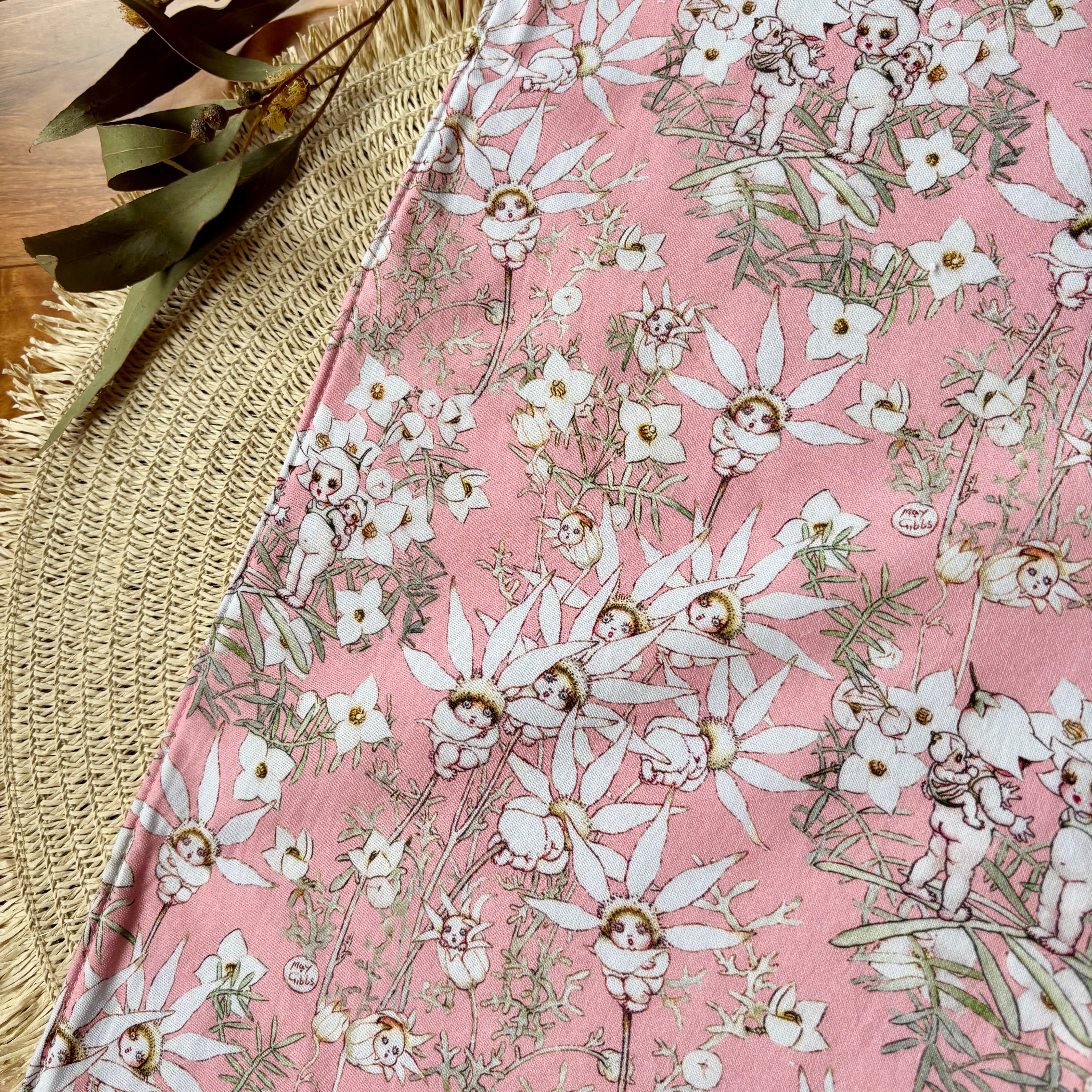 Baby Bib and Burp Cloth Set | May Gibbs Flannel Flowers | Ready to Ship