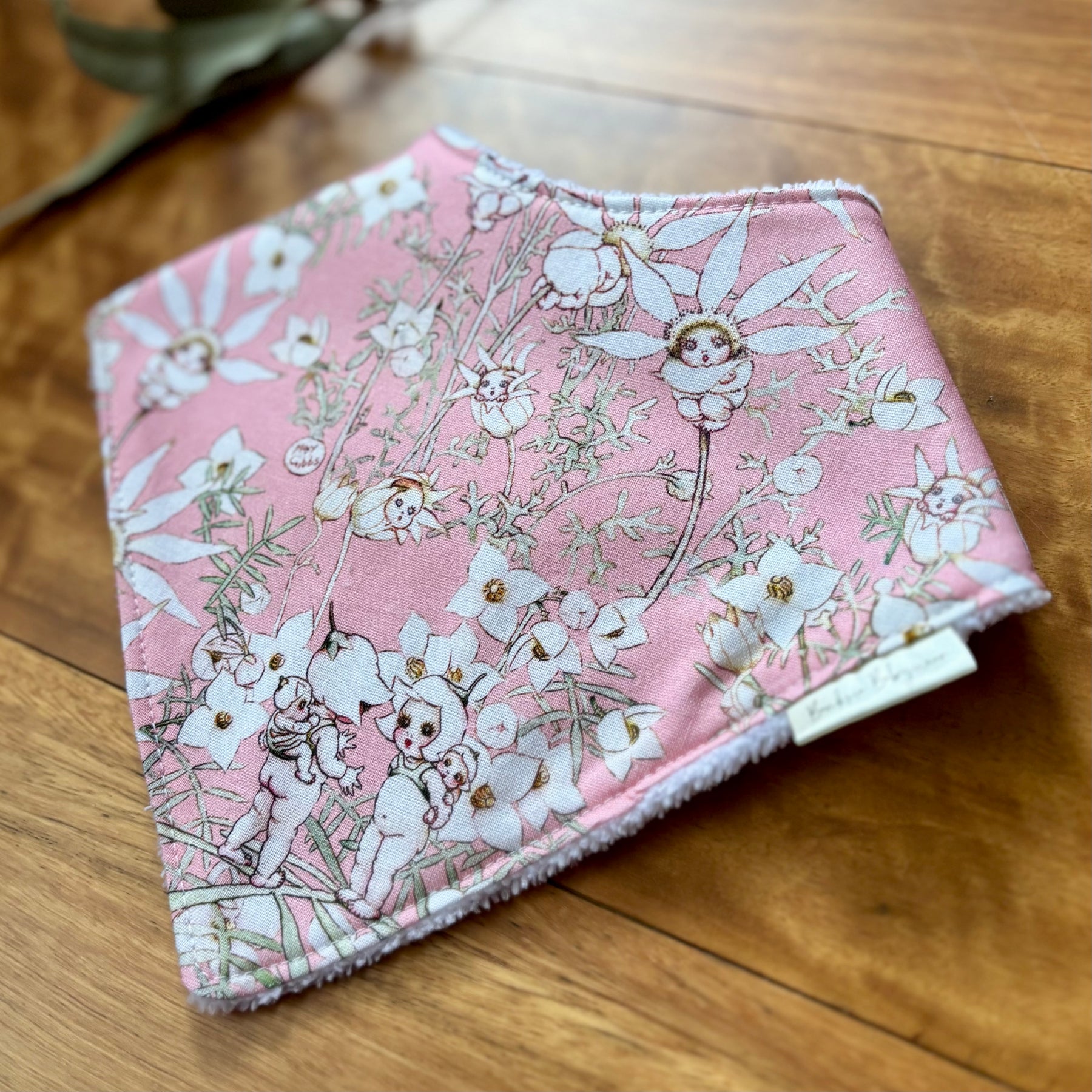 Baby Bib and Burp Cloth Set | May Gibbs Flannel Flowers | Ready to Ship