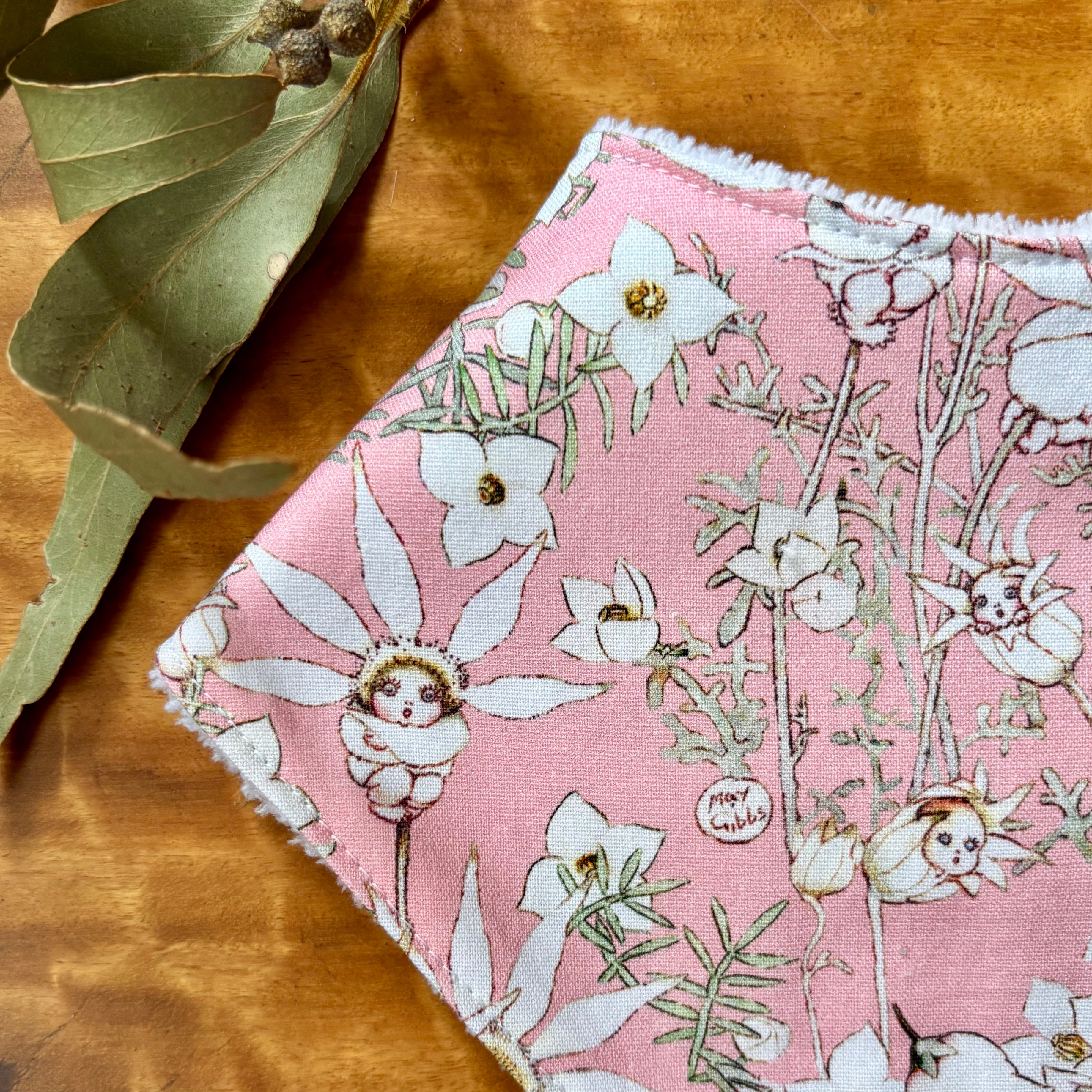Baby Bib and Burp Cloth Set | May Gibbs Flannel Flowers | Ready to Ship