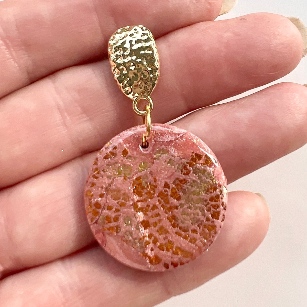 Earrings~Copper~Gold Leaf~Polymer Clay Dangles~Resin