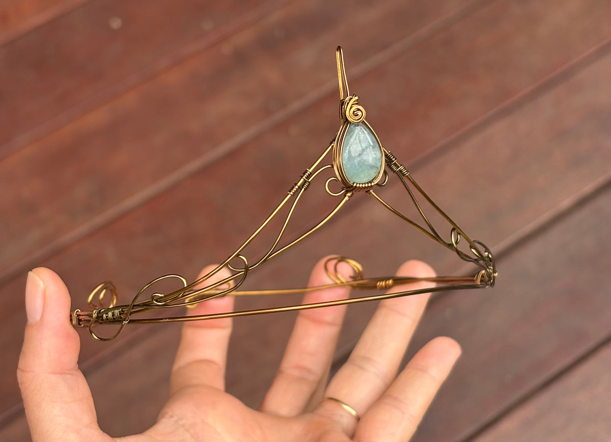 Aquamarine Crystal tiara crown in copper