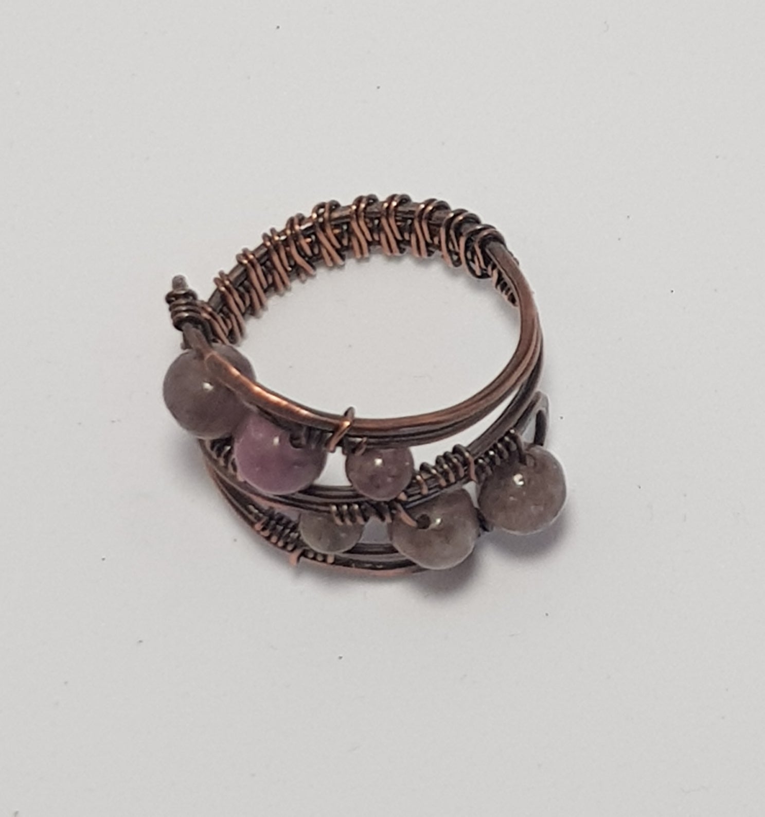 Amethyst and Hematite beaded copper rings #699AM/R + #700AM/R