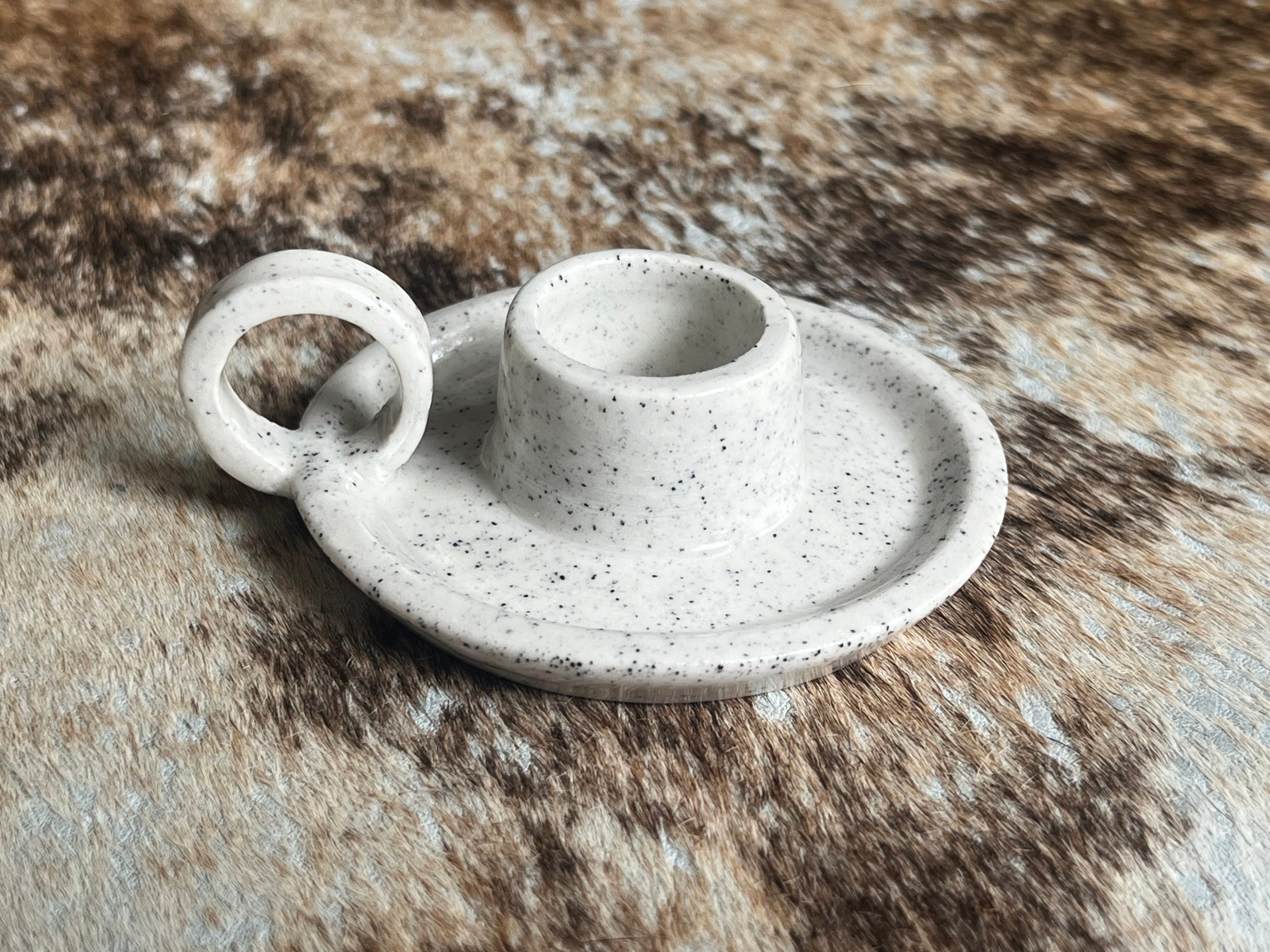 Petite Ceramic Candlestick Holders with beeswax candles