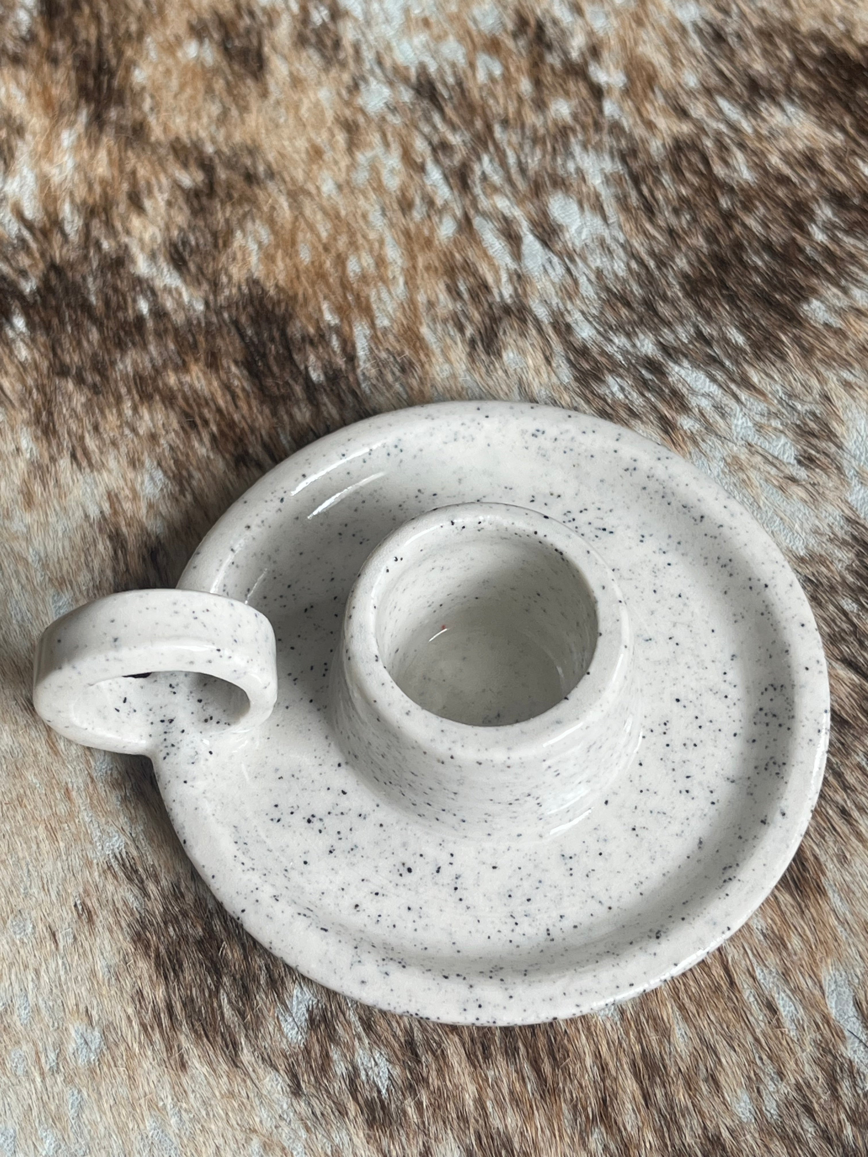 Petite Ceramic Candlestick Holders with beeswax candles