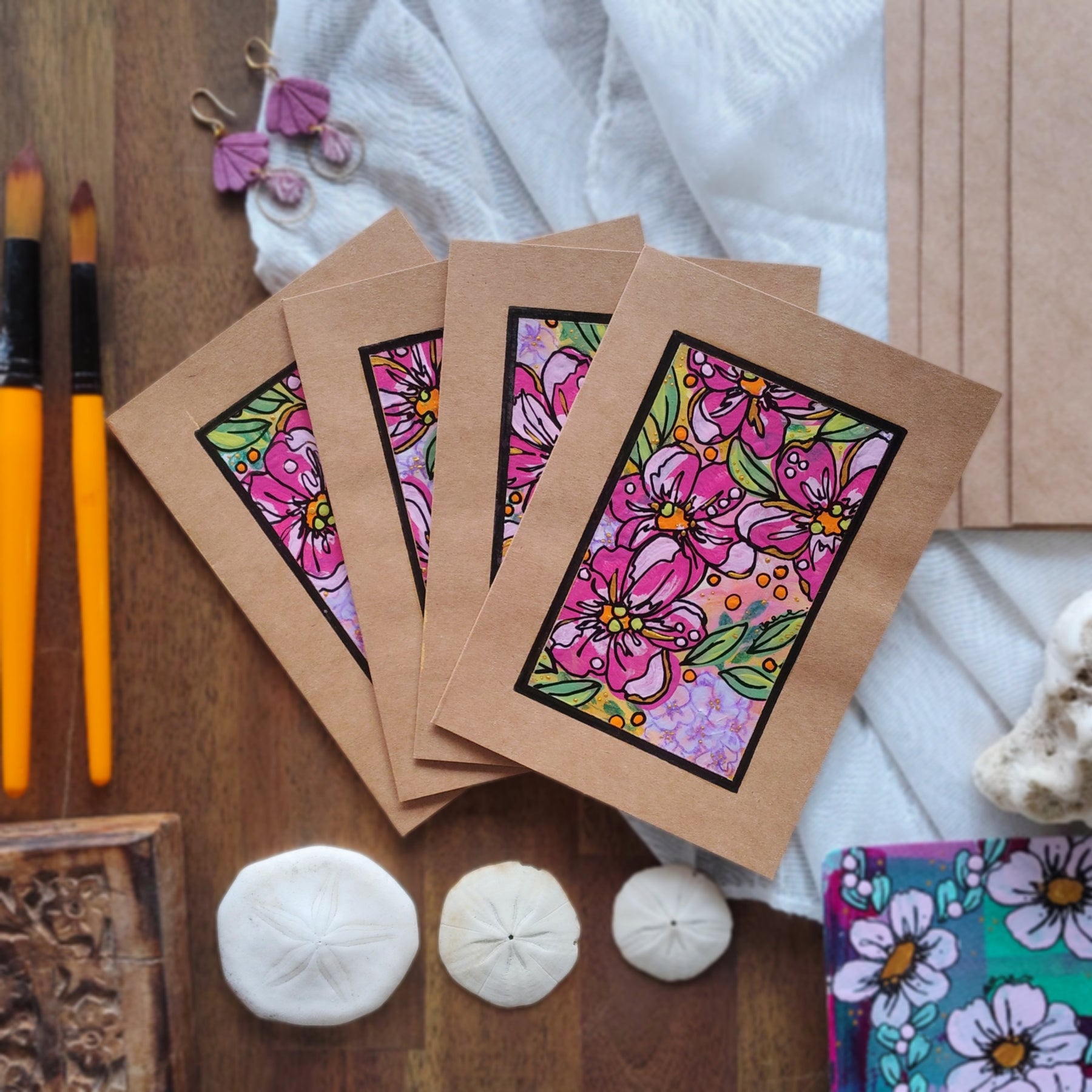 Origianl Art Greeting Cards - "Playing with Flowers" - Series #1