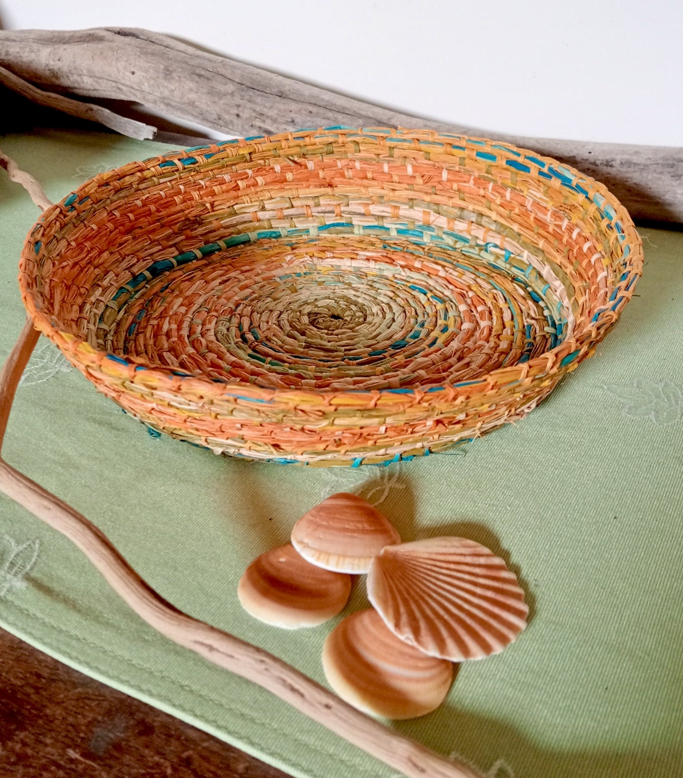 Large Many coloured raffia basket