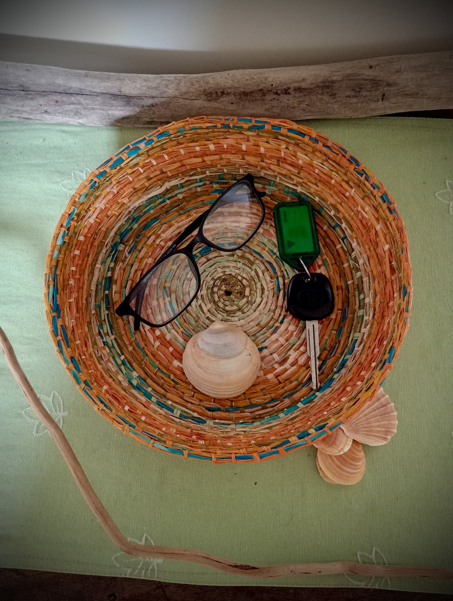 Large Many coloured raffia basket