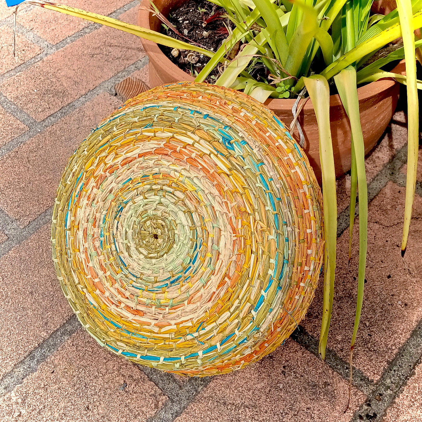 Large Many coloured raffia basket