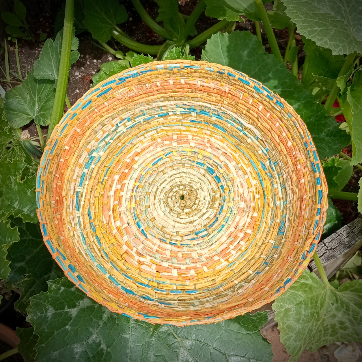 Large Many coloured raffia basket