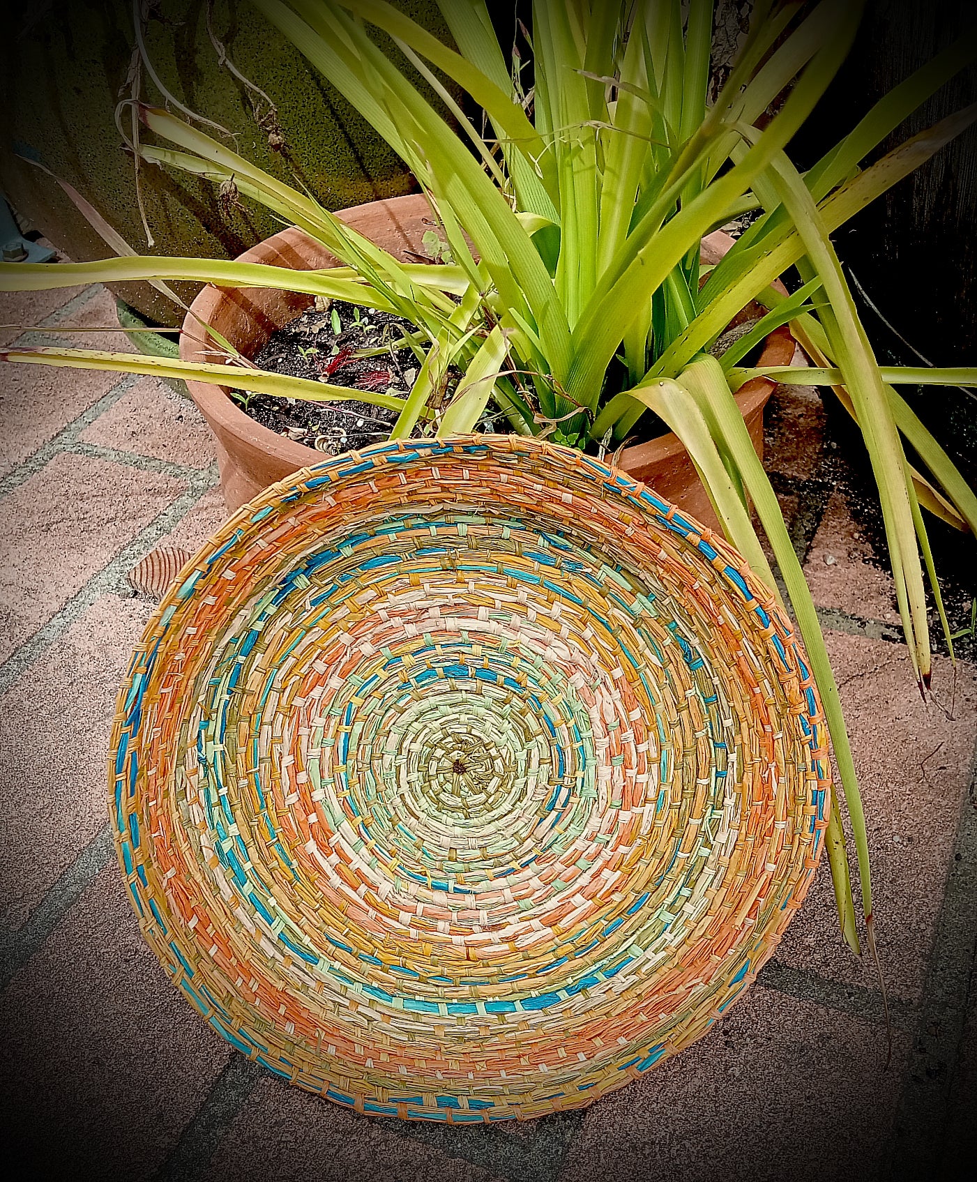 Large Many coloured raffia basket